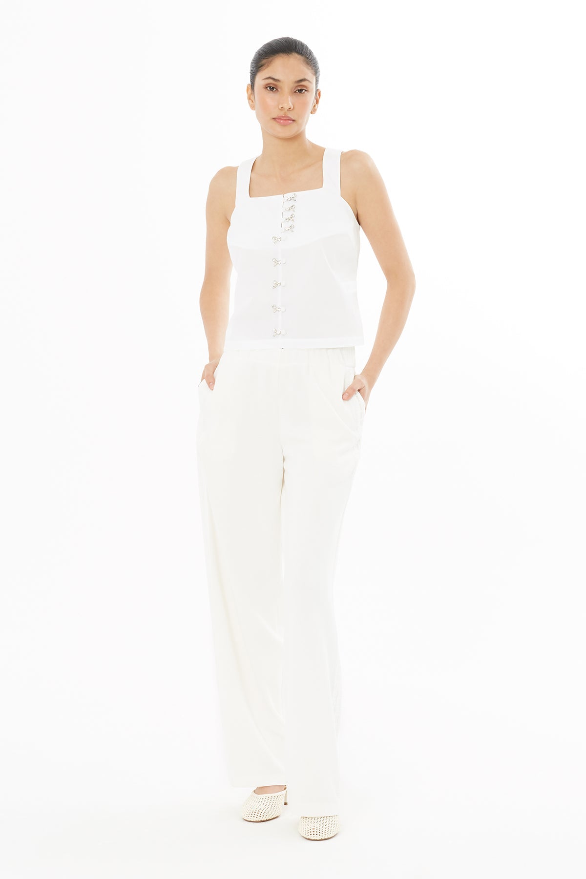 White Wide Strap Blouse