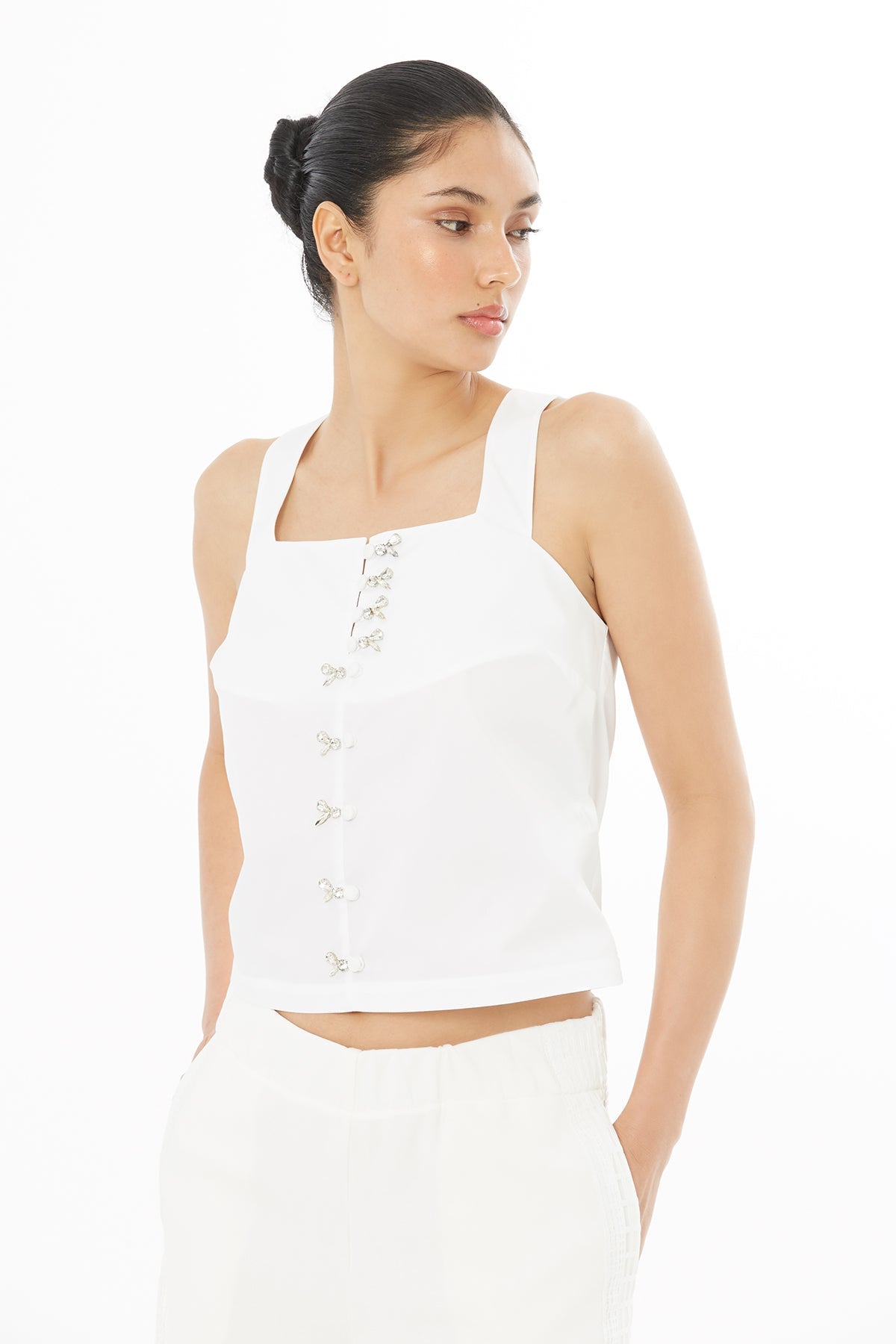 White Wide Strap Blouse