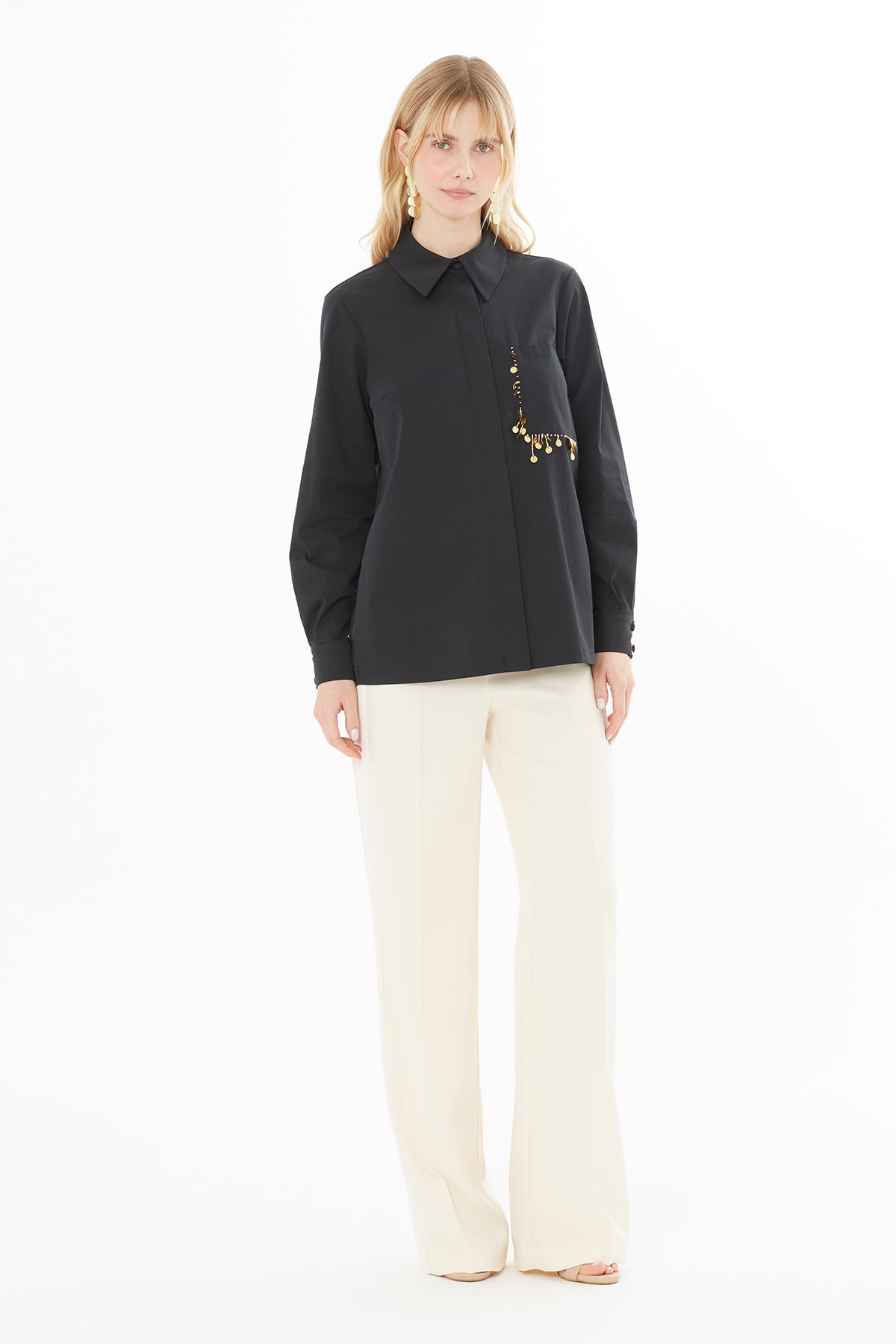 Black Tulle-Detail Shirt