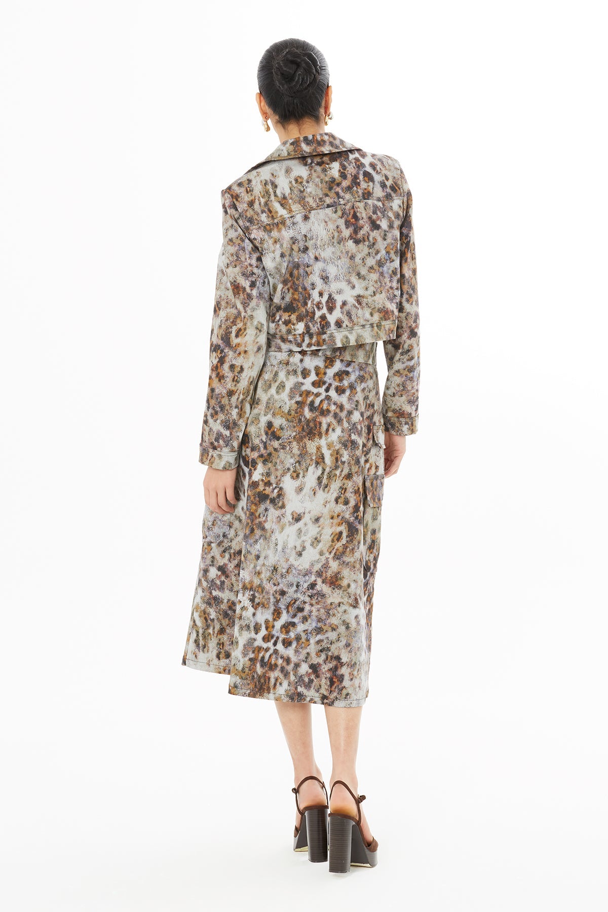 Brown Leopard-Print Midi Skirt