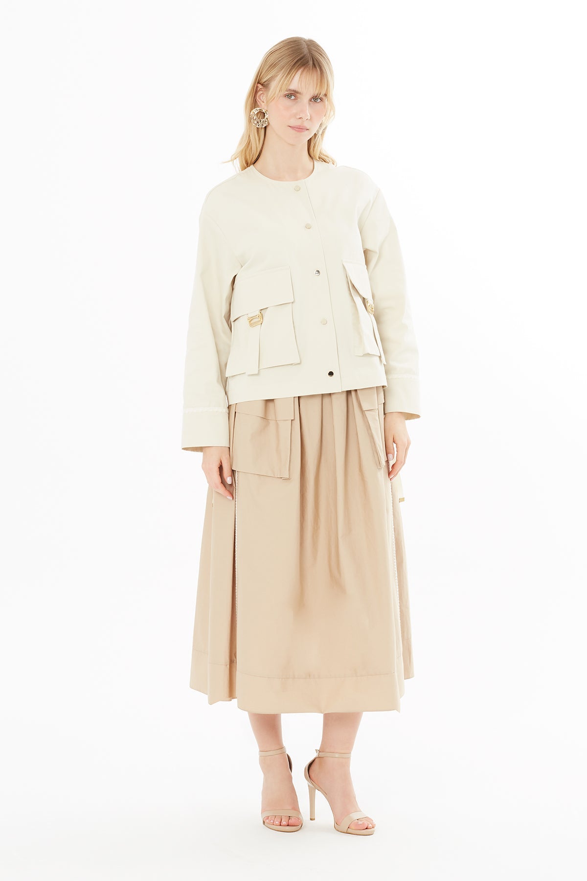 Beige Drawstring-Waist Jacket