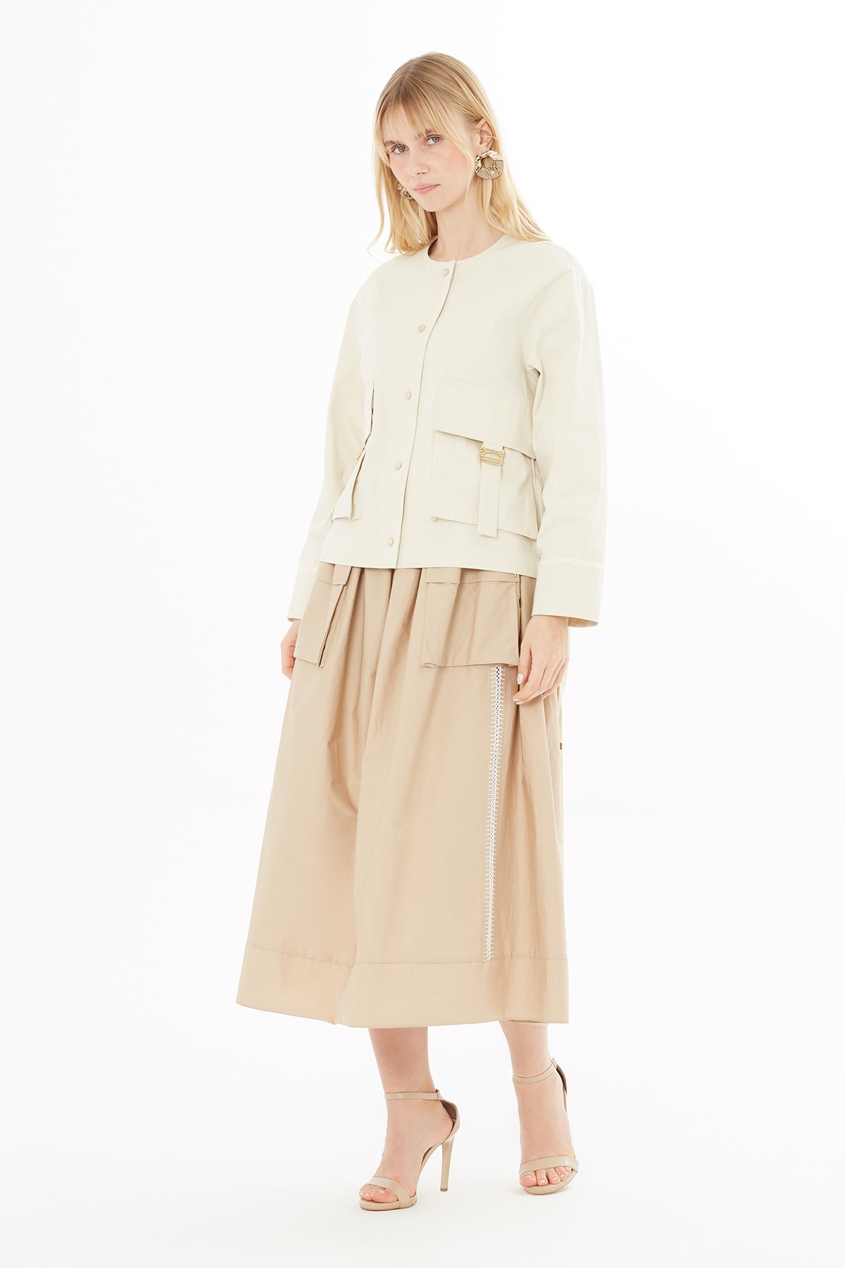 Beige Drawstring-Waist Jacket