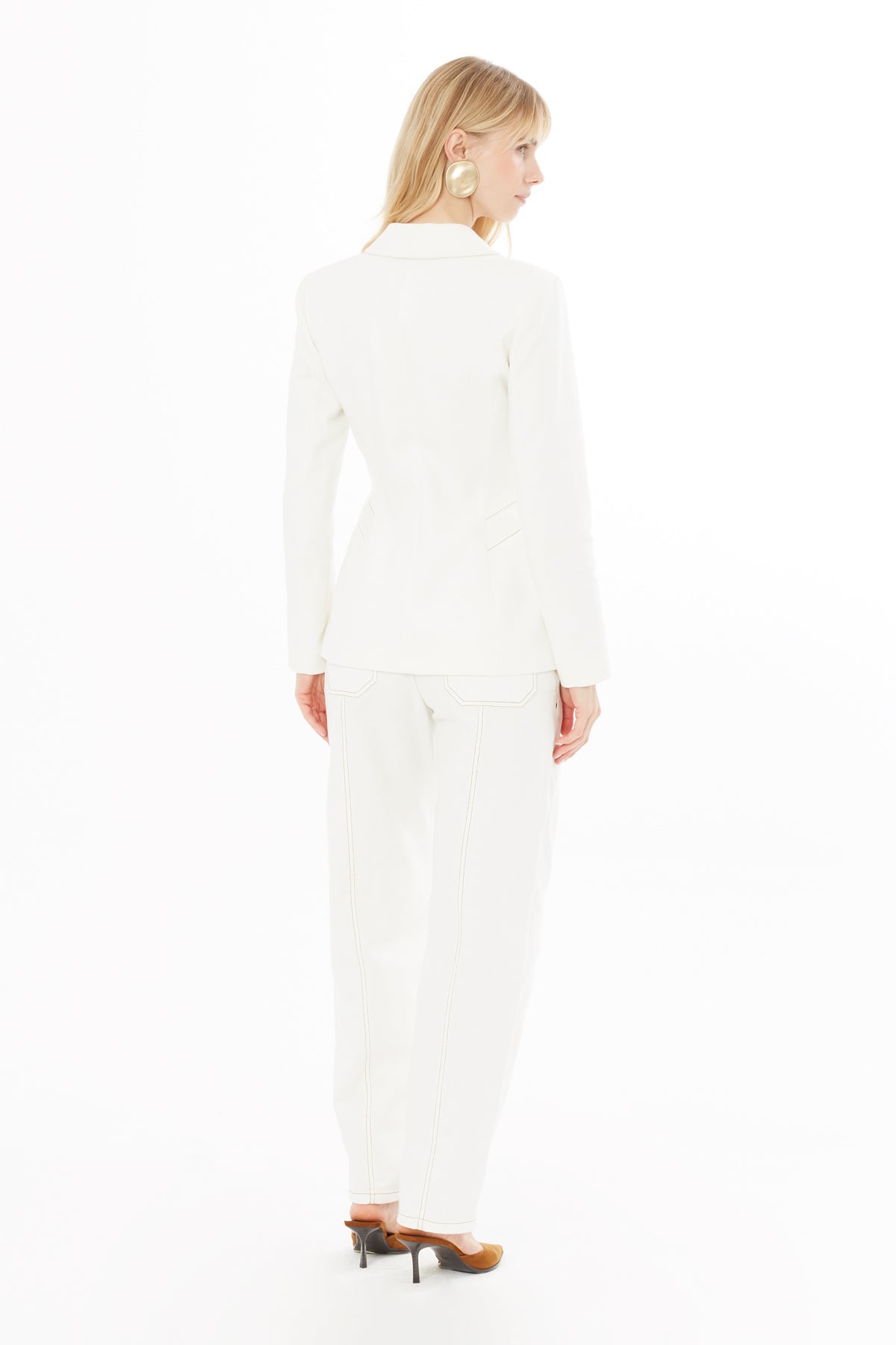 Ecru Double-Breasted Contrast-Stitch Jacket