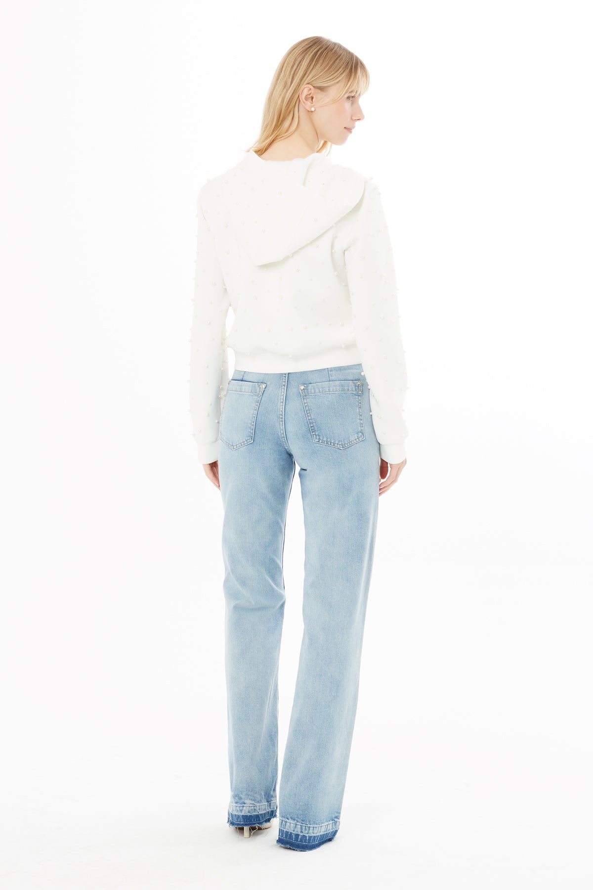 Ecru Pearl-Detail Sweatshirt