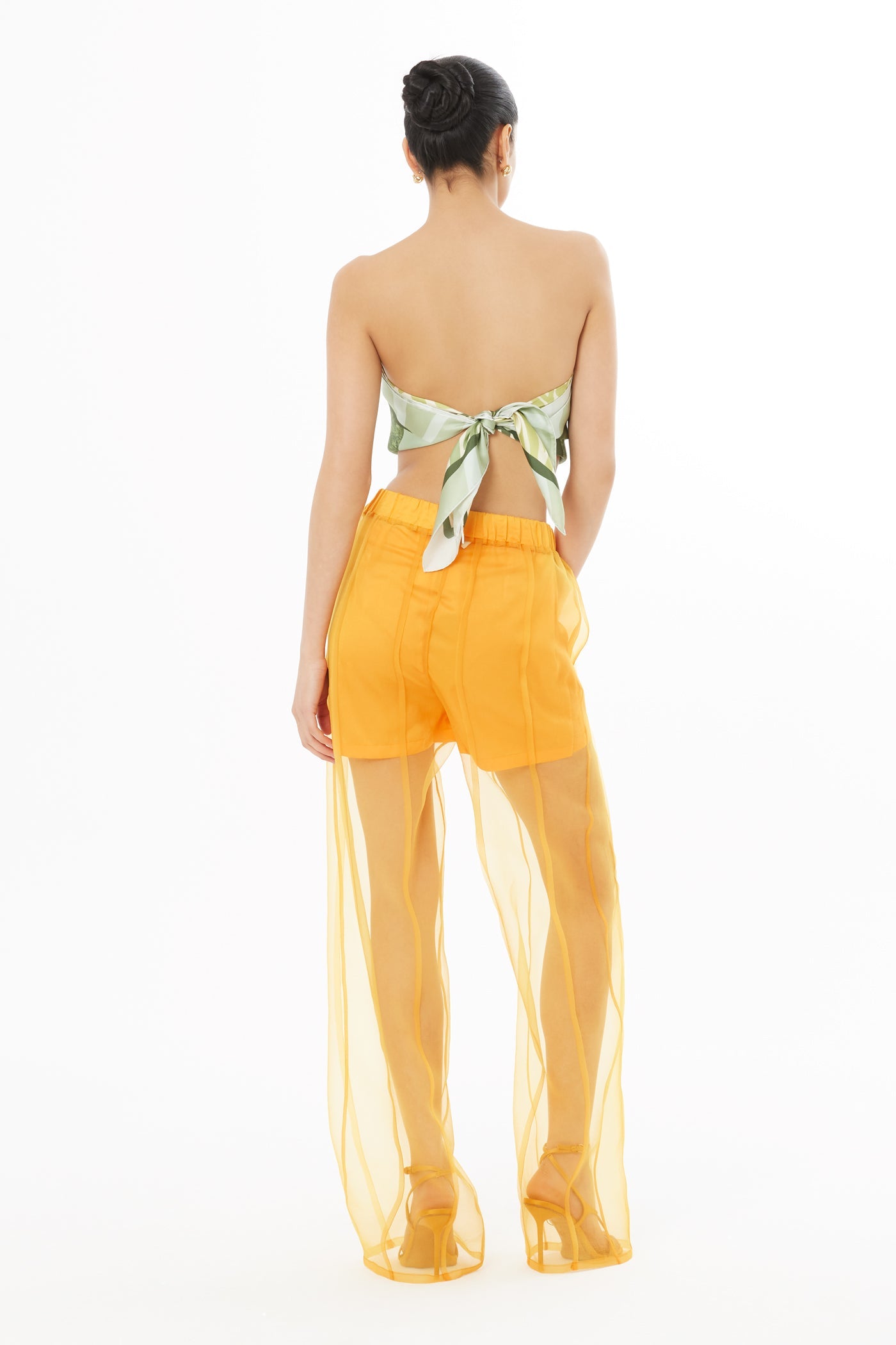 Orange Organza Wide-Leg Pants