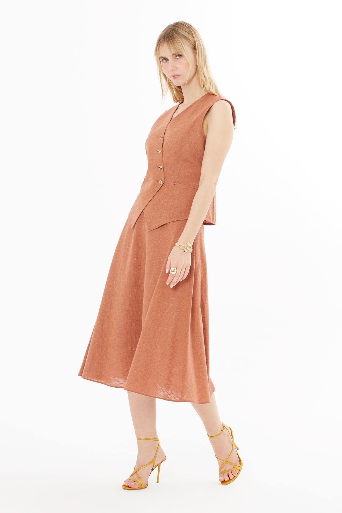 Orange Set with Midi Skirt