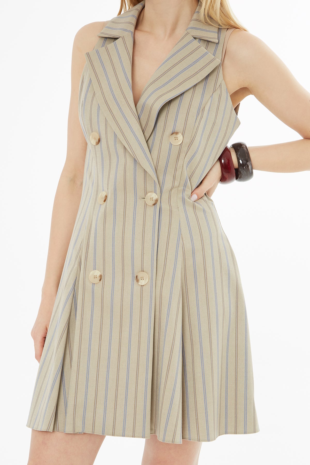 Beige Wide-Neck Short Dress