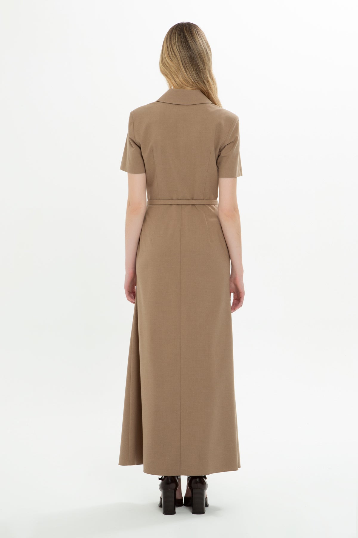 Beige Long Dress with Jacket Collar