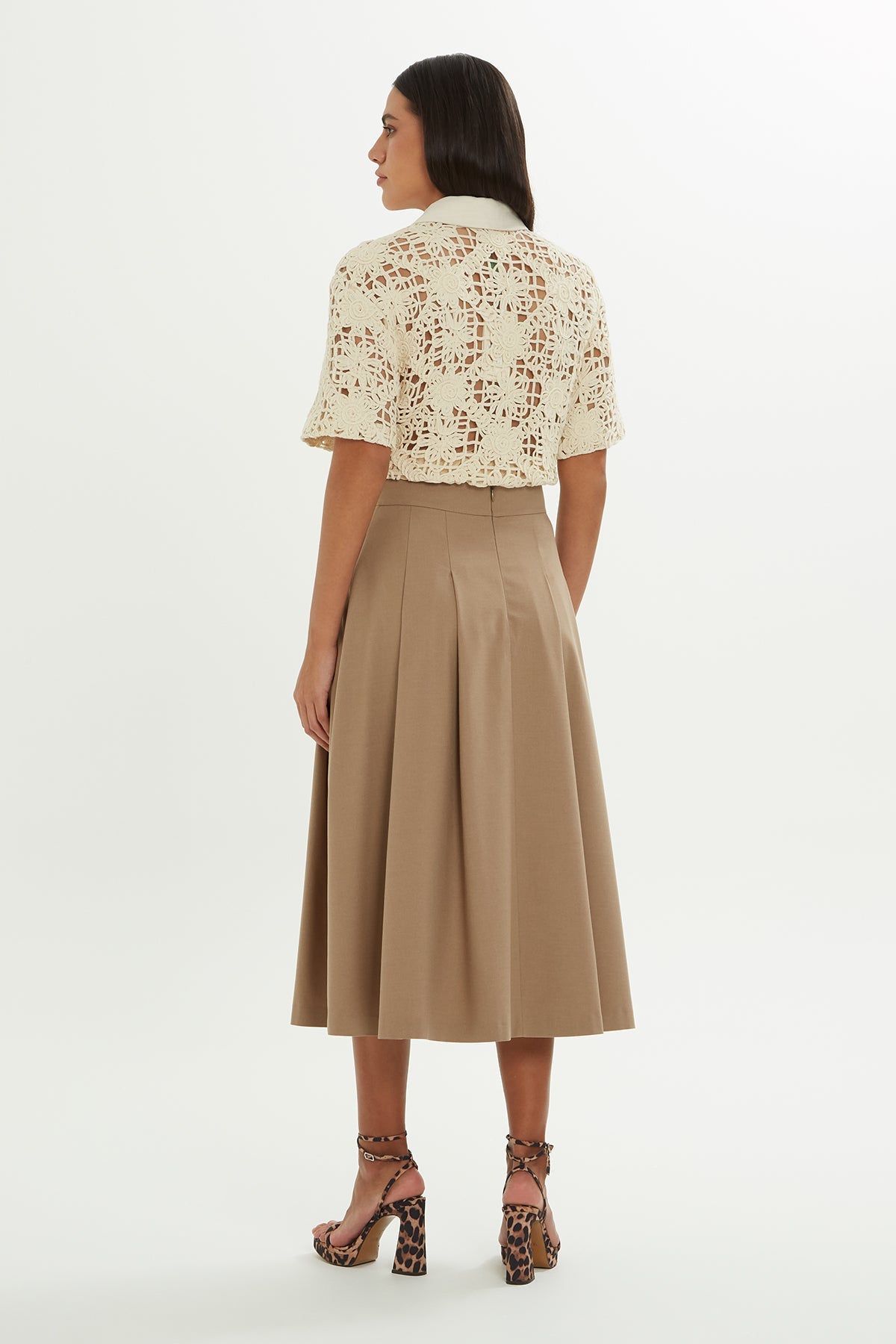 Beige Pleated Midi Skirt