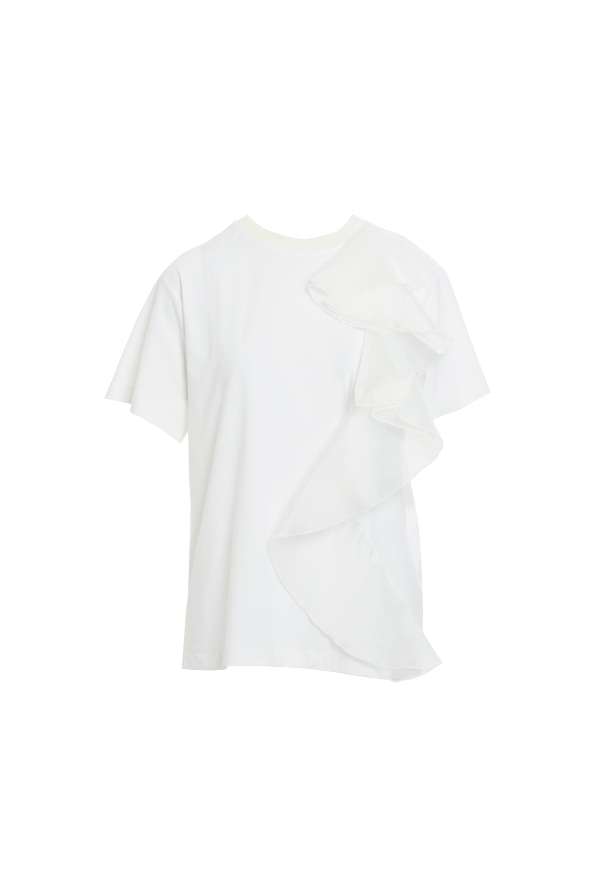 White Organza Ruffled Short-Sleeved T-Shirt