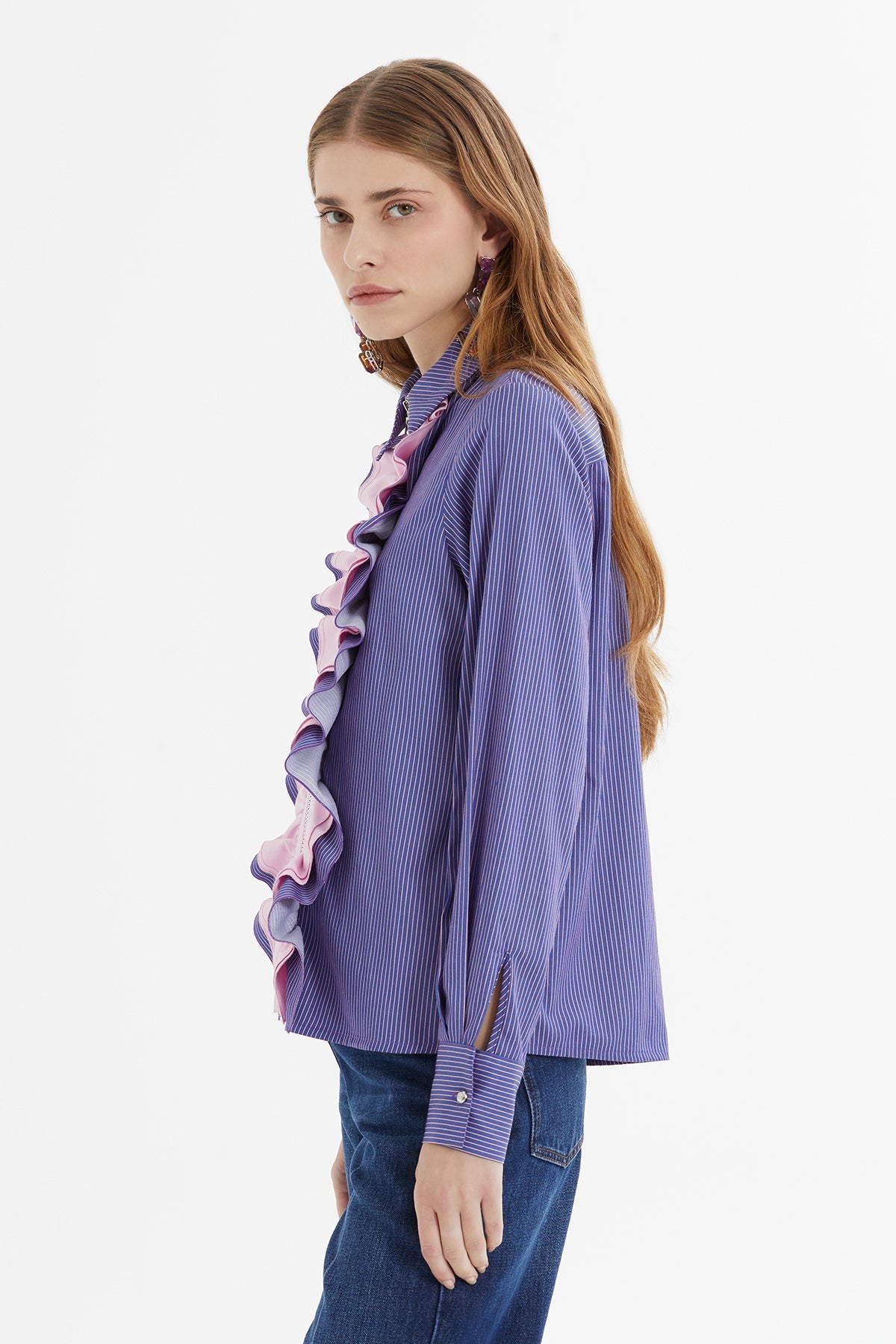 Pink Ruffled-Collar Shirt