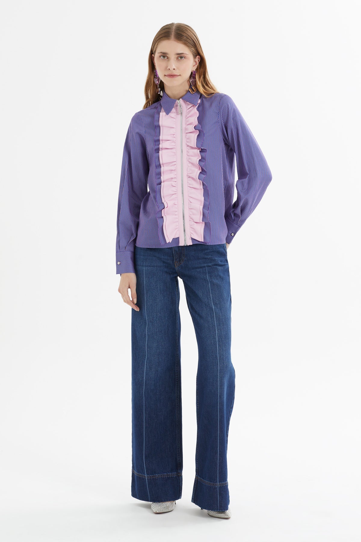 Pink Ruffled-Collar Shirt