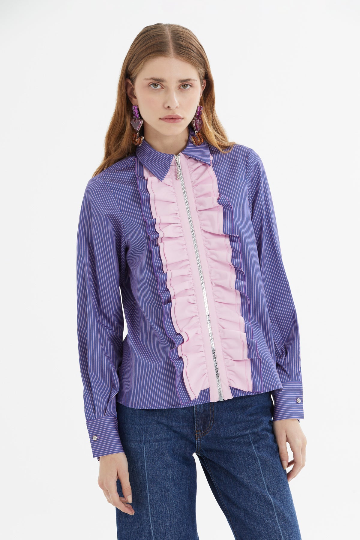 Pink Ruffled-Collar Shirt