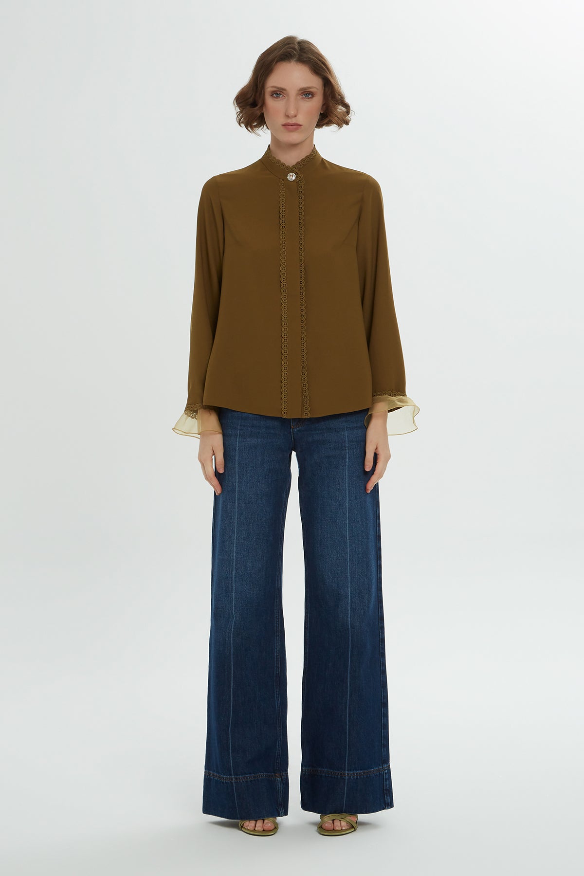 Green Lace-Detail Shirt