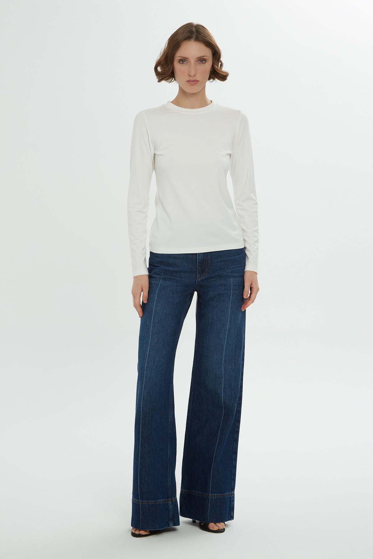 Ecru Long-Sleeved Knitted Blouse