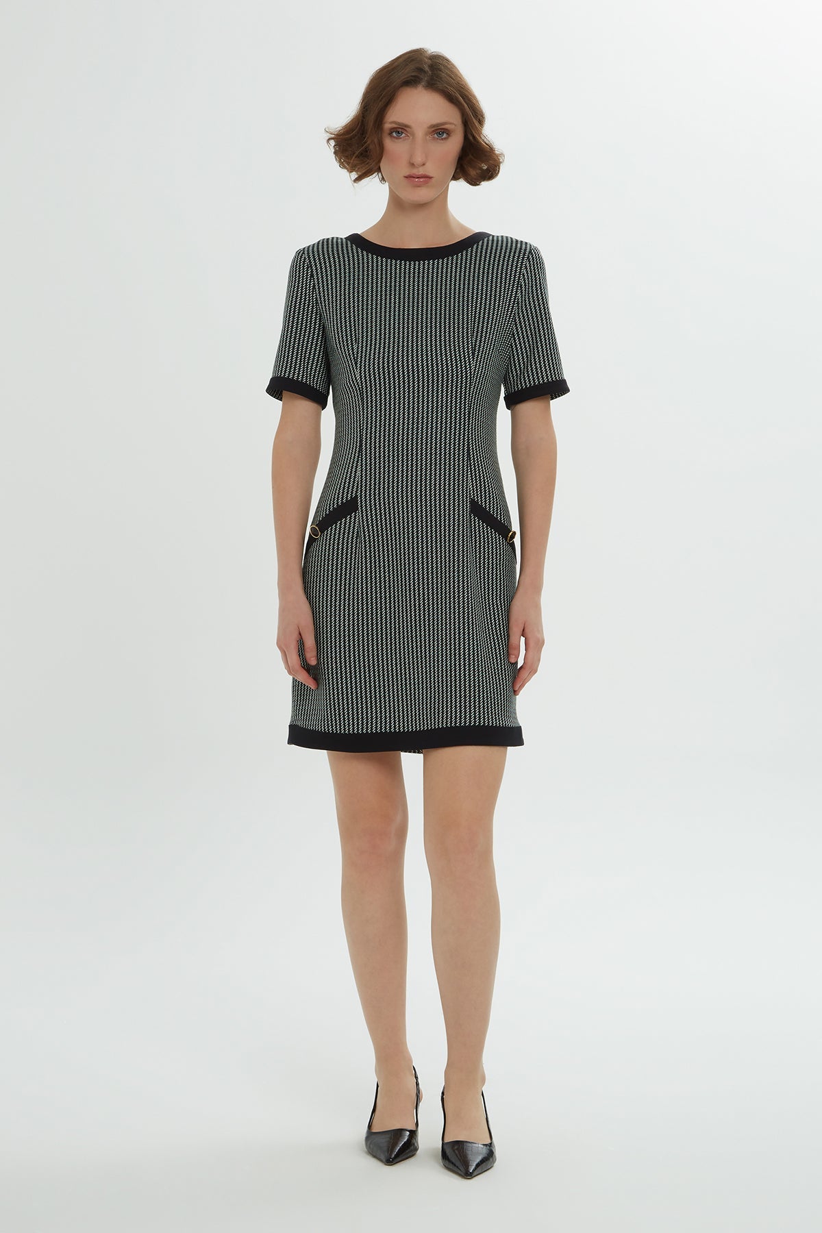 Short-Sleeve Striped Knee-Length  Dress