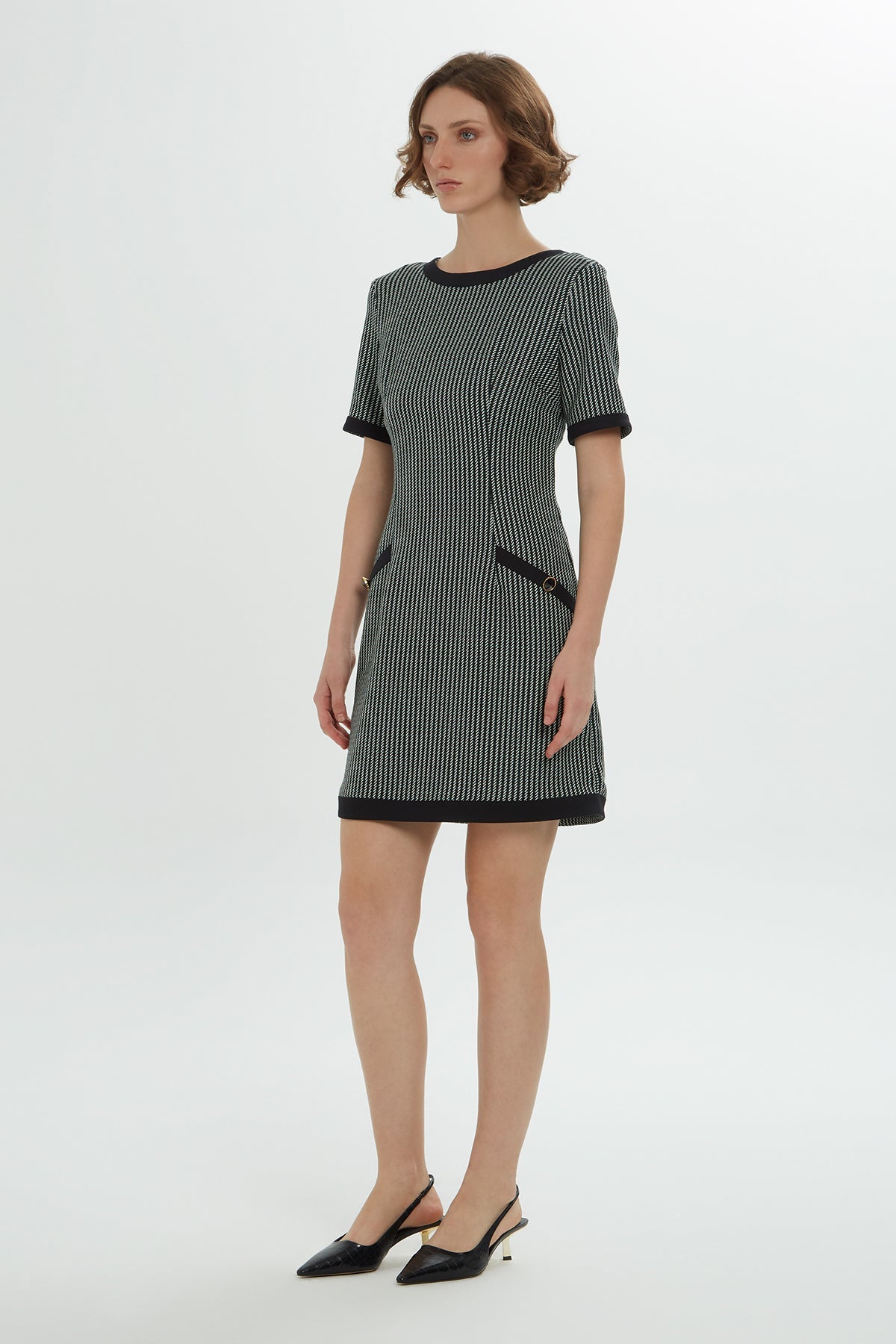 Short-Sleeve Striped Knee-Length  Dress