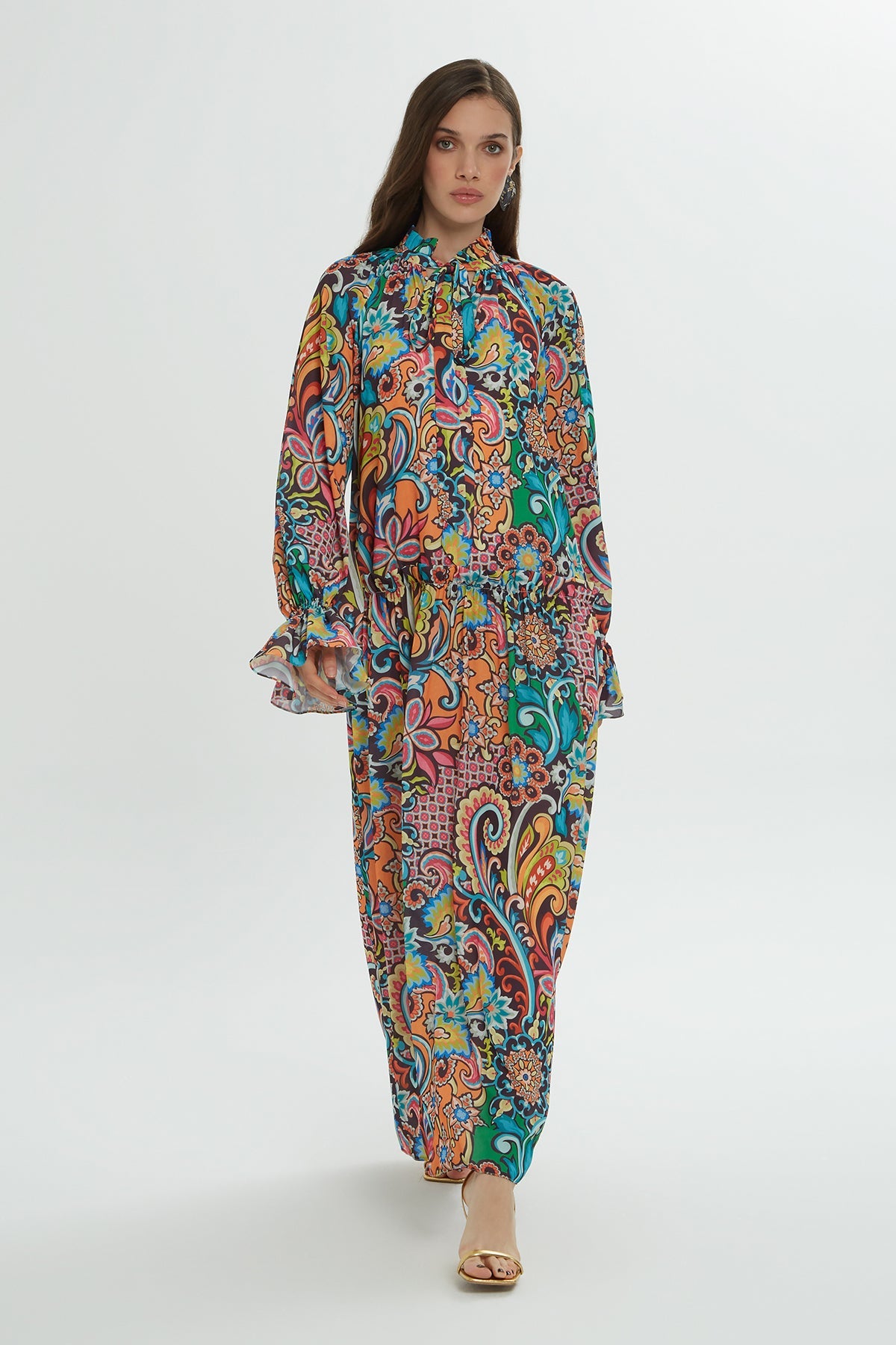 Printed Ruffled Long Dress