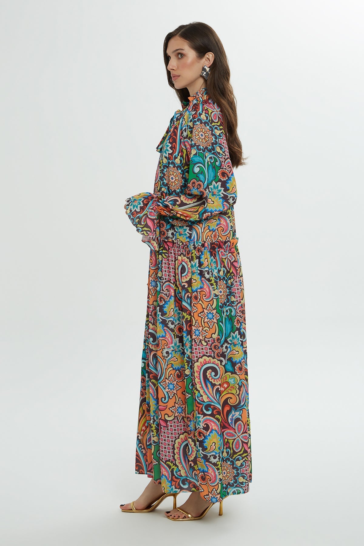 Printed Ruffled Long Dress