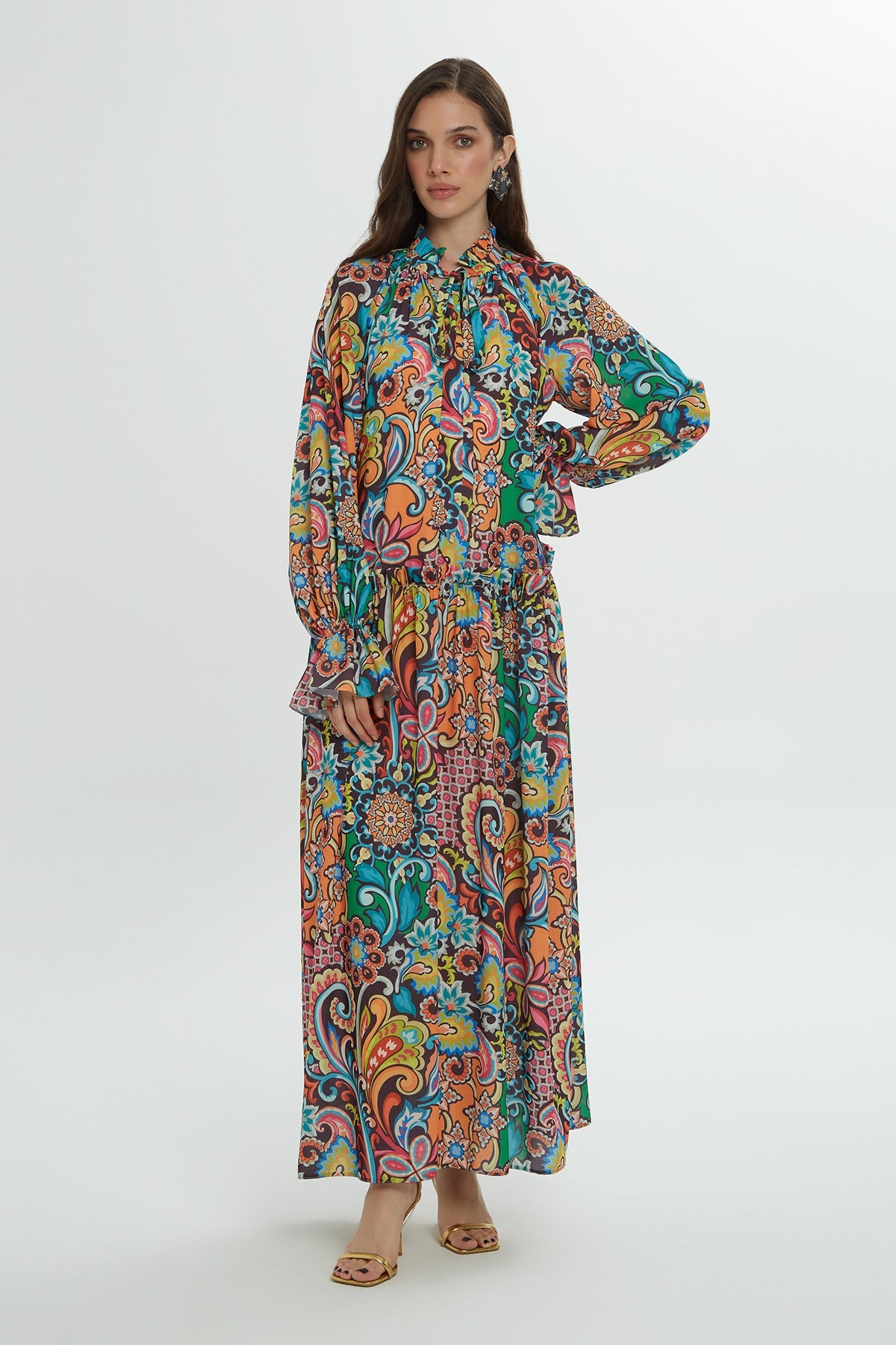 Printed Ruffled Long Dress
