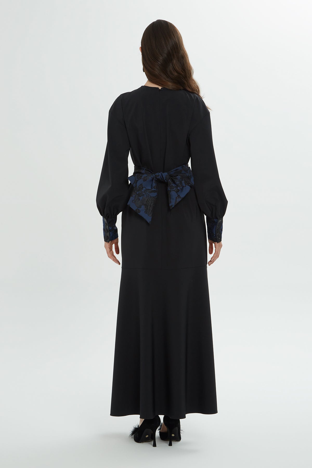 Black Long Dress with Printed Detail