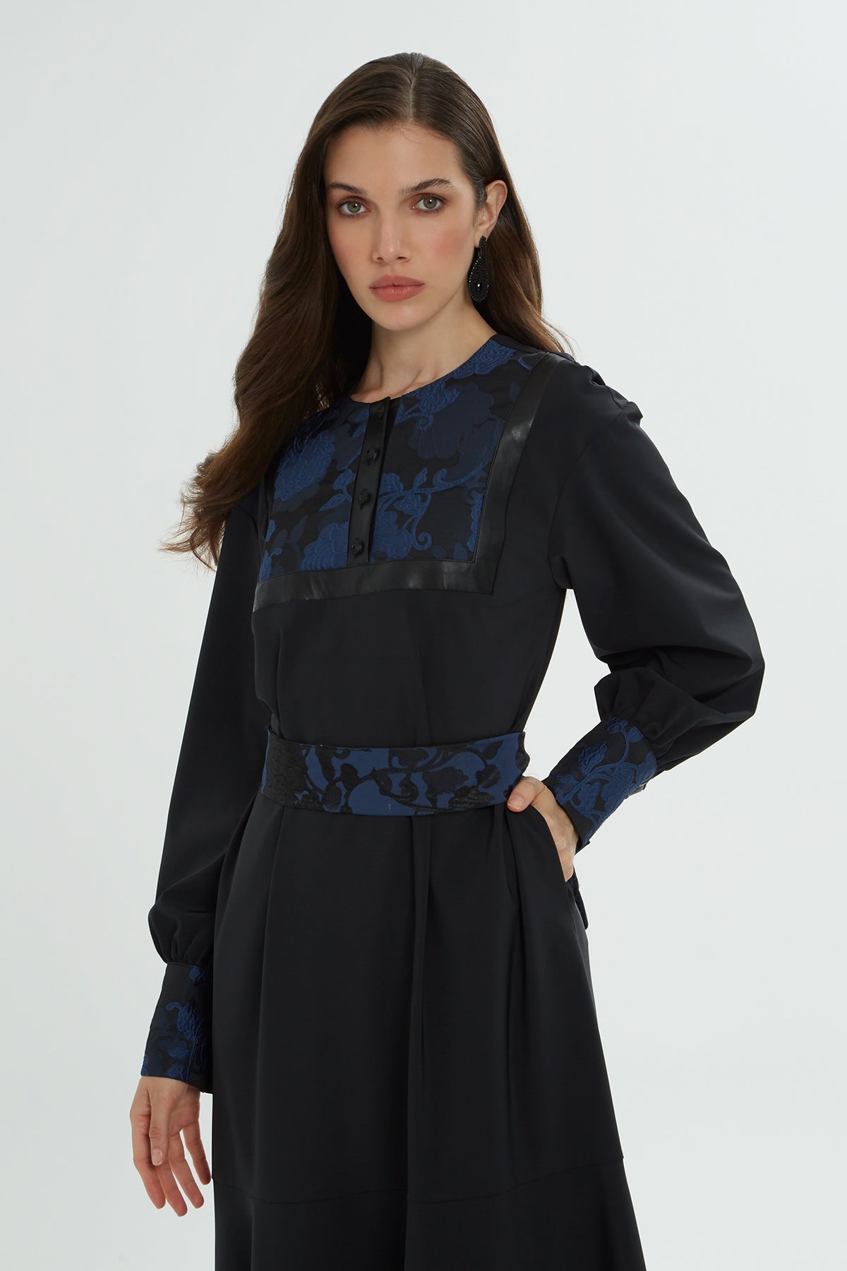 Black Long Dress with Printed Detail