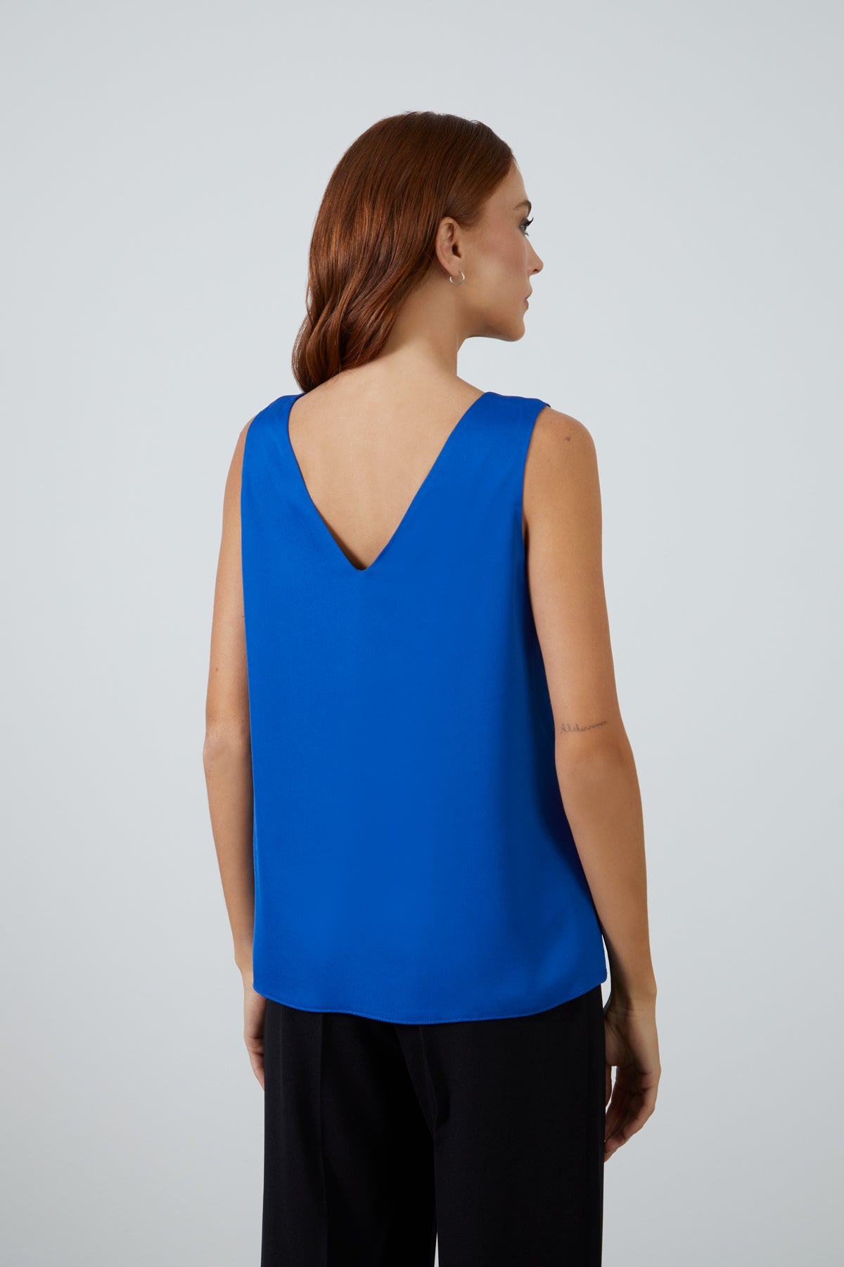 Olive  Satin Sleeveless Blouse with V-Neck