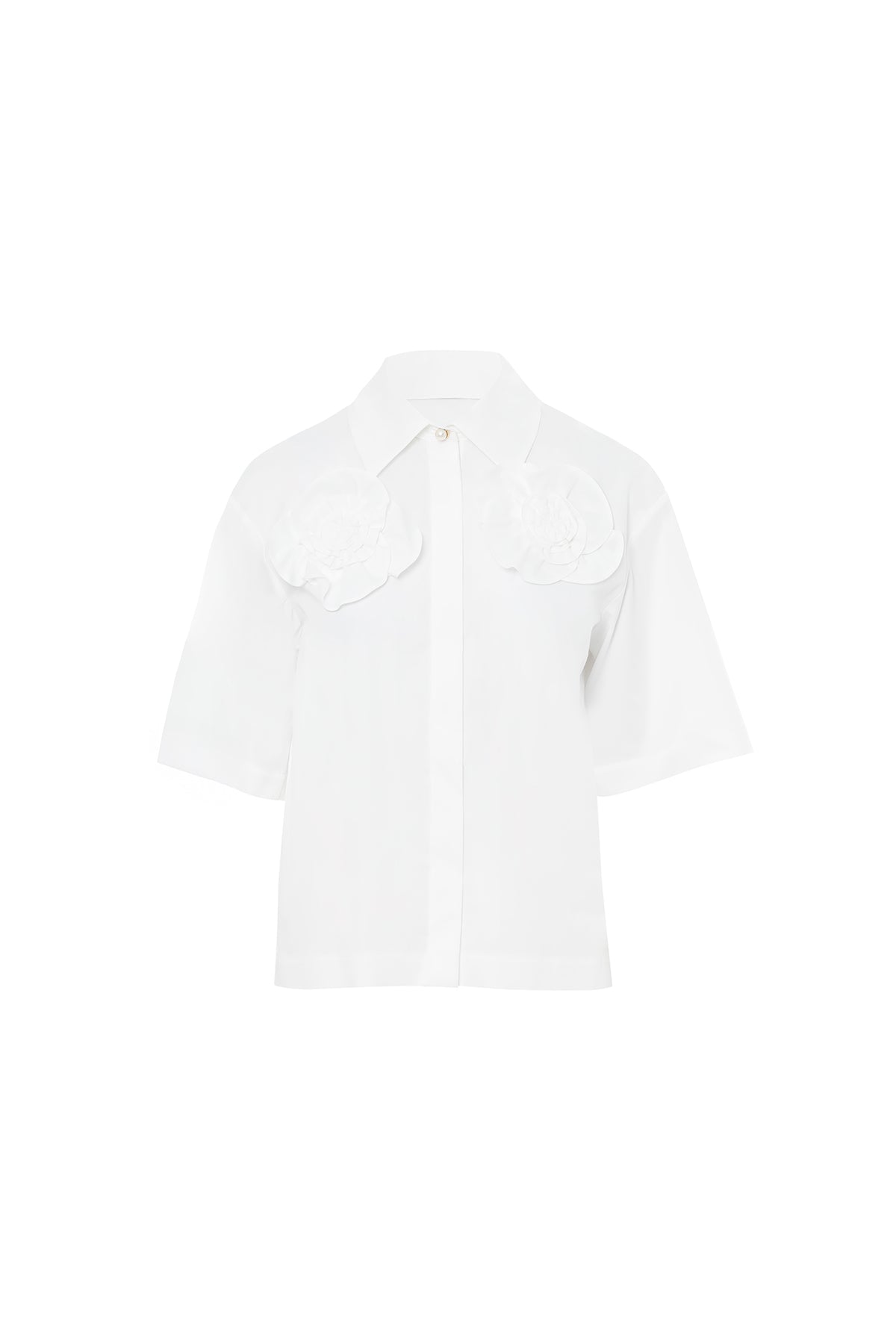 White Floral-Detail Cotton Shirt