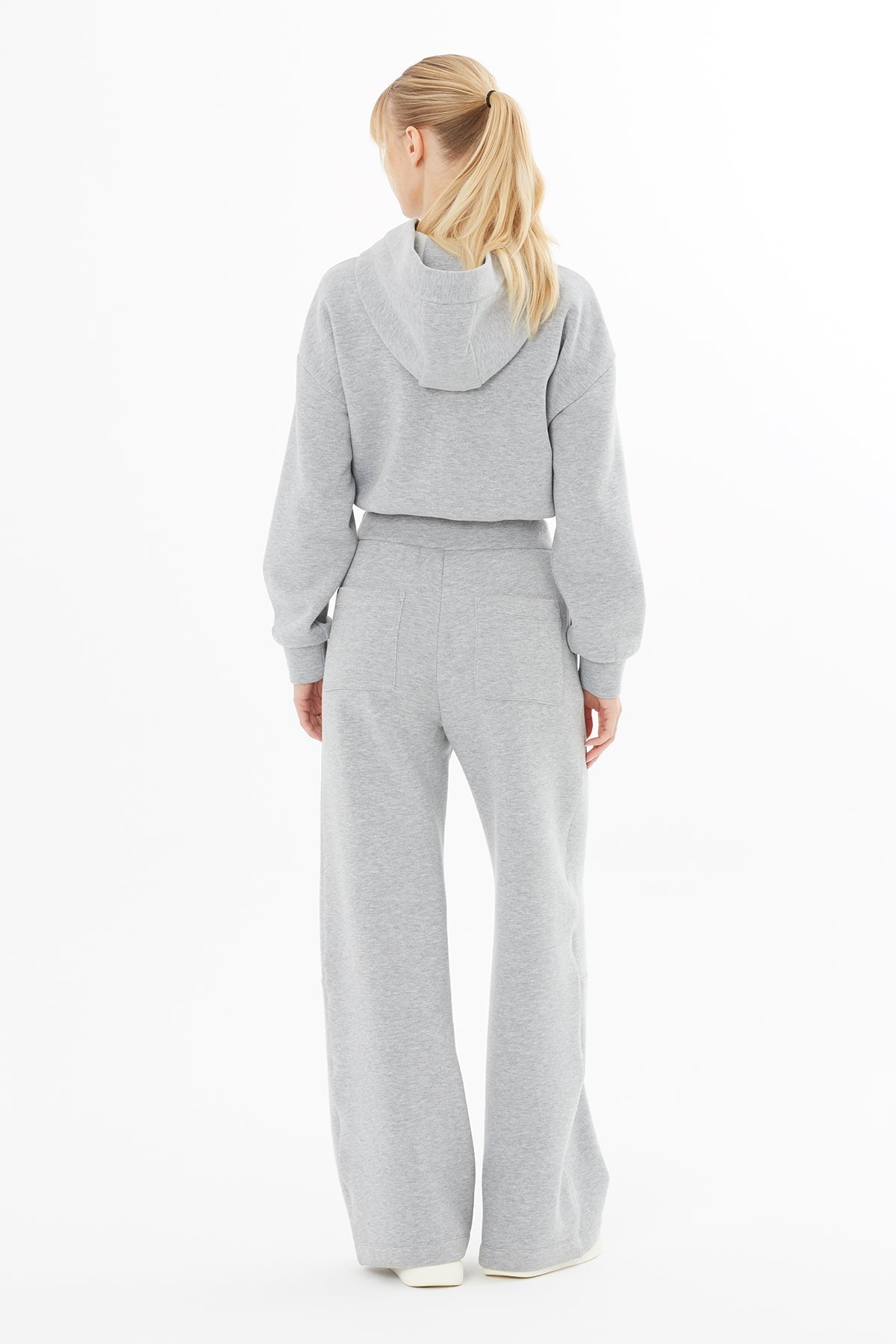 Grey Elastic-Waist Wide-Leg Sweatpants