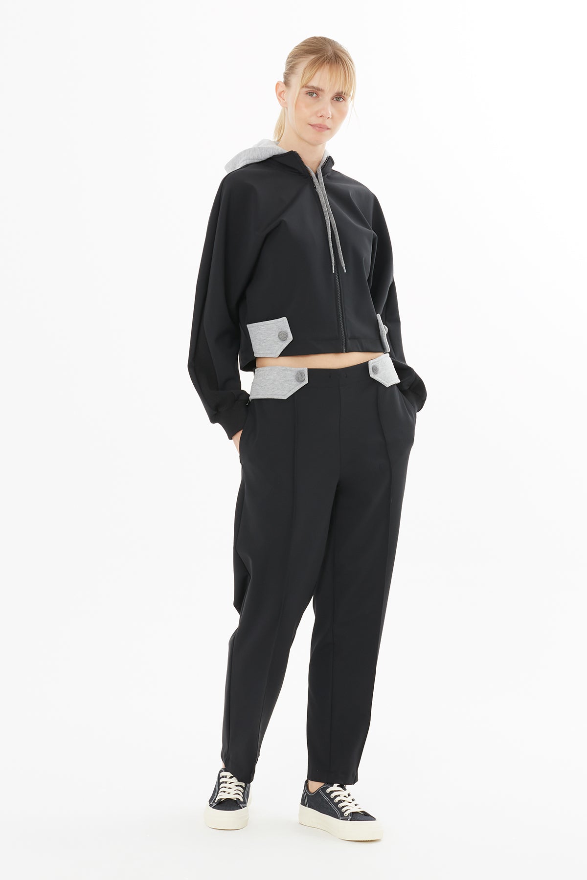 Trousers with Front Drawstring and Side Epaulette Details