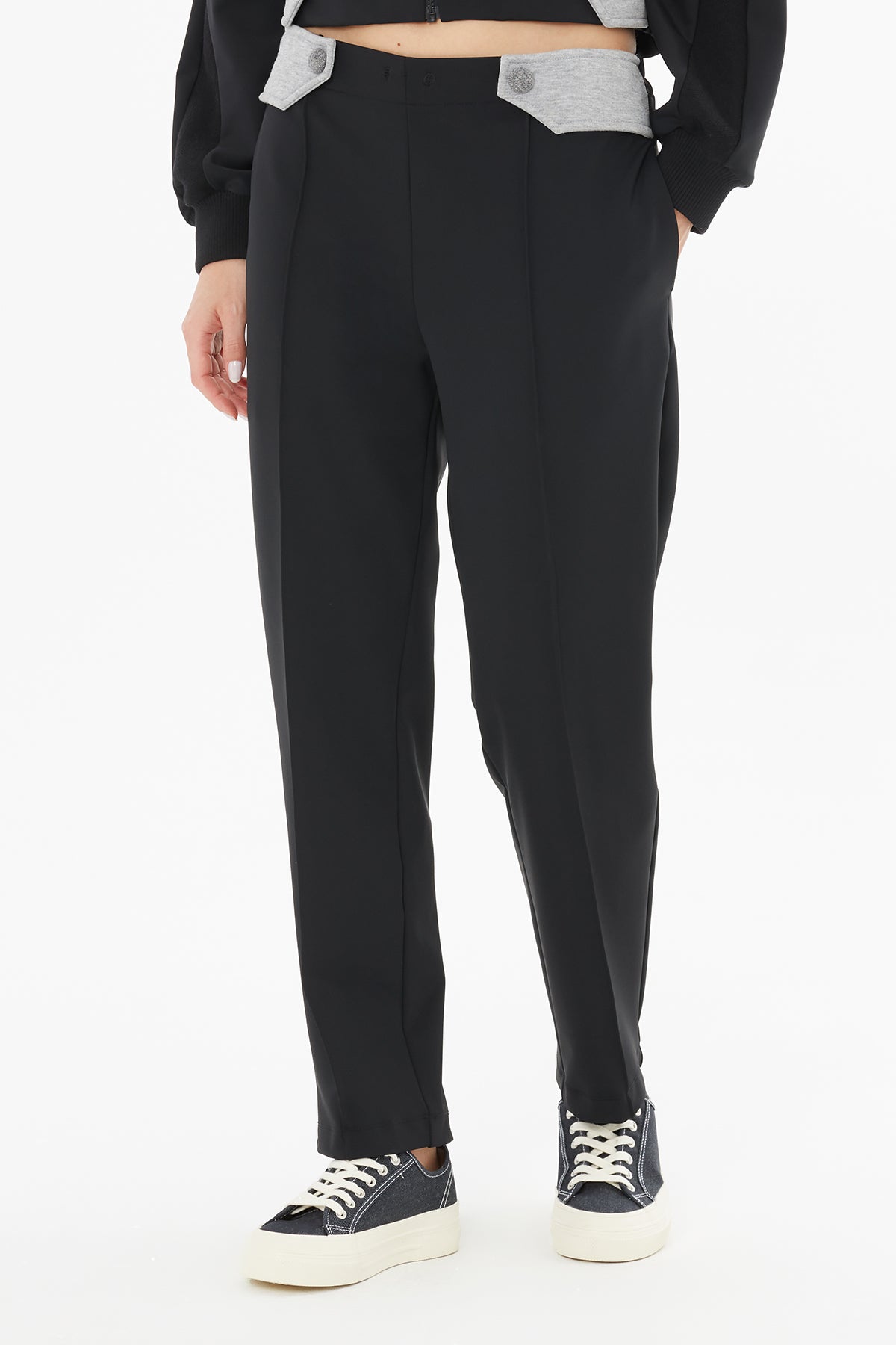 Trousers with Front Drawstring and Side Epaulette Details