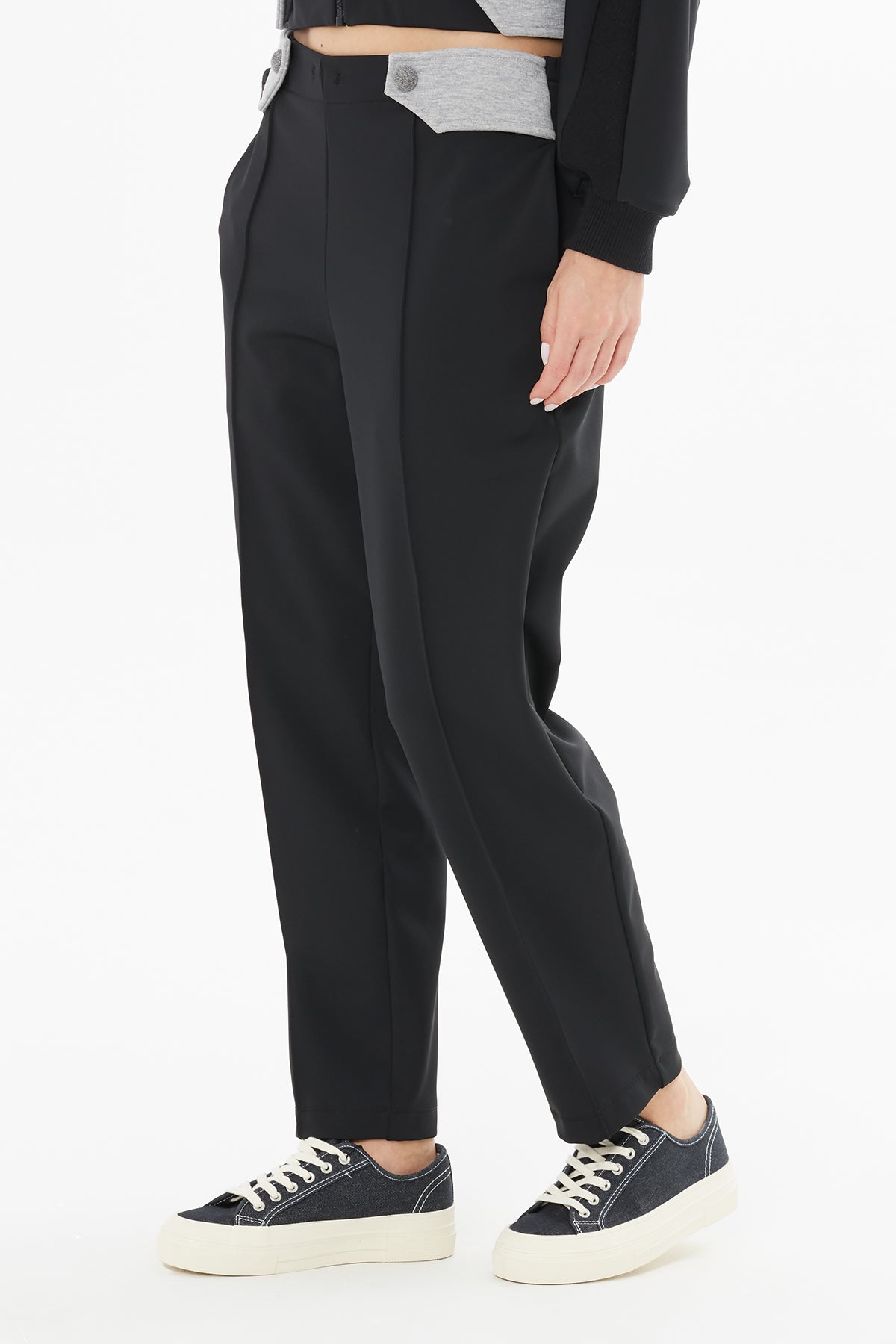 Trousers with Front Drawstring and Side Epaulette Details