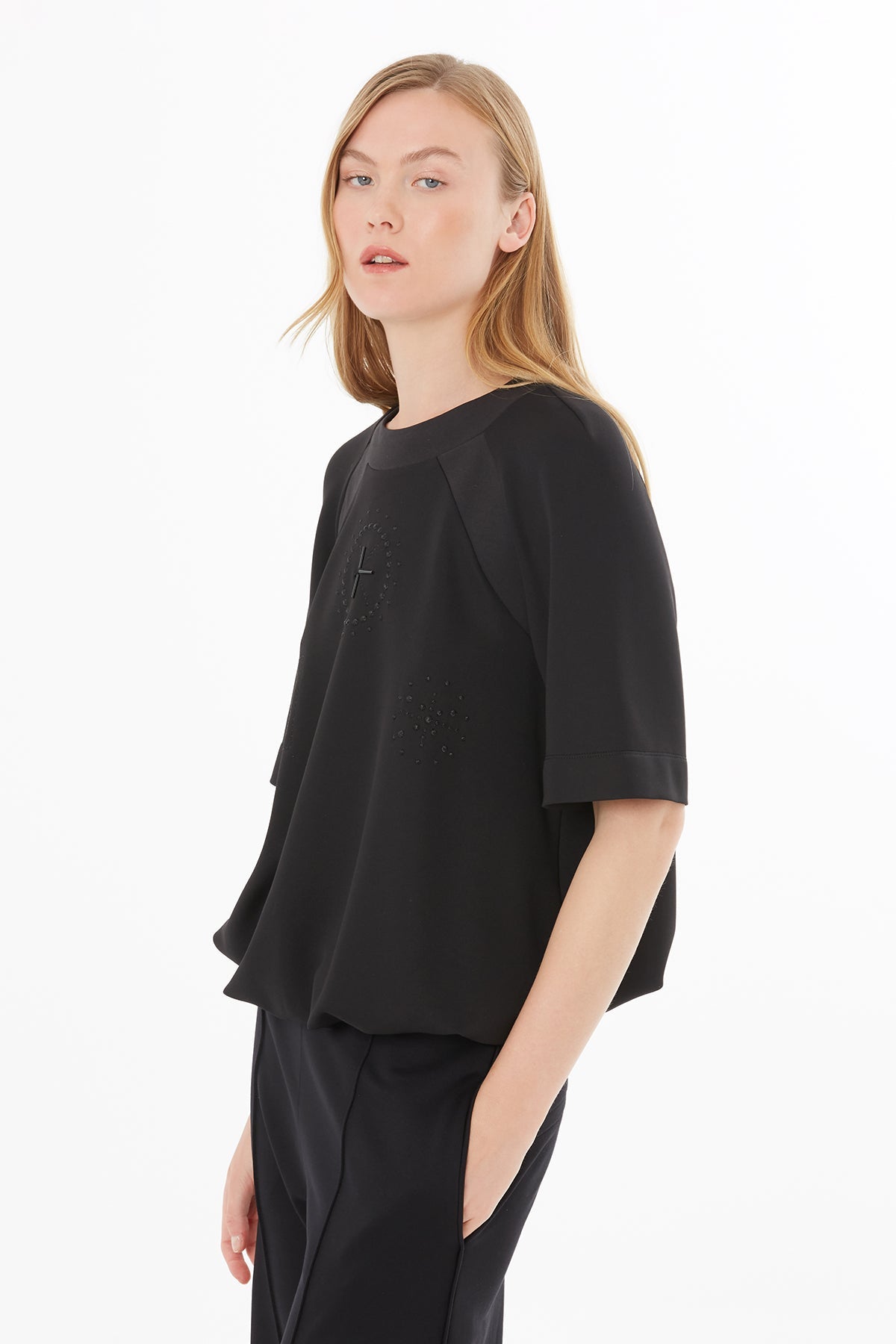Black Blouse with Embroidered Details
