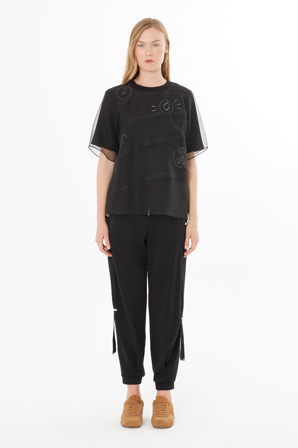 Black Blouse with Sheer Details