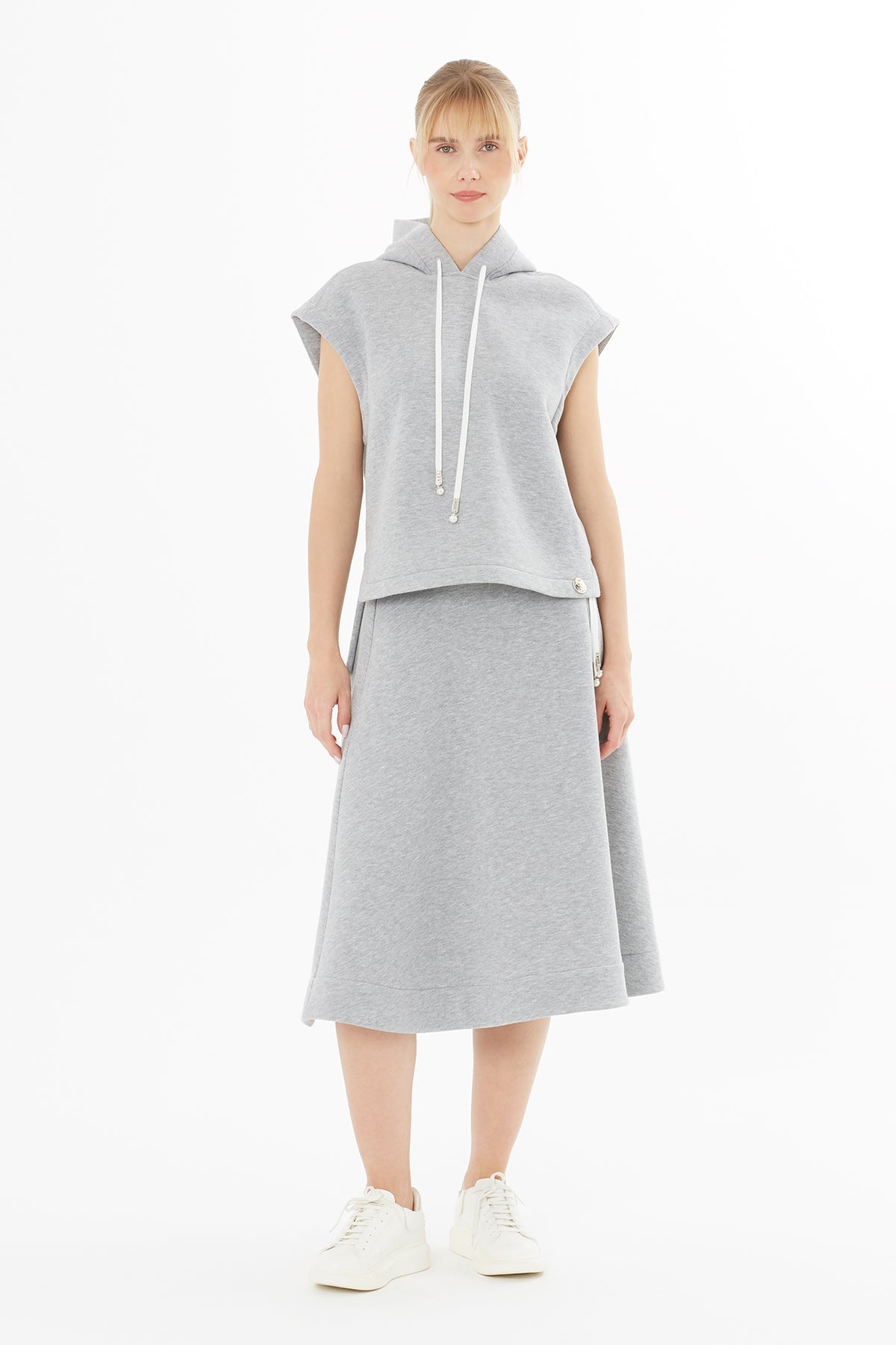 Grey Sleeveless Blouse with Logo Detail