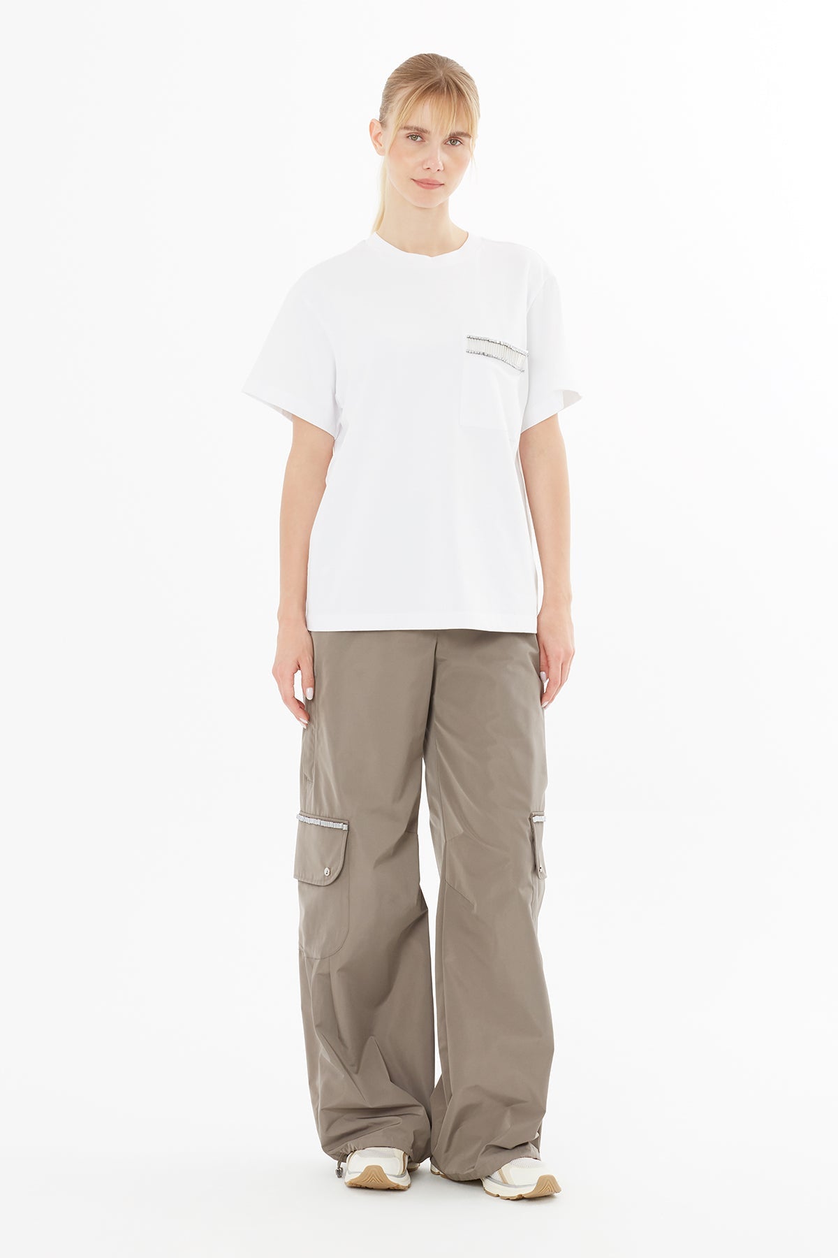 Ecru T-Shirt with Pocket Detail