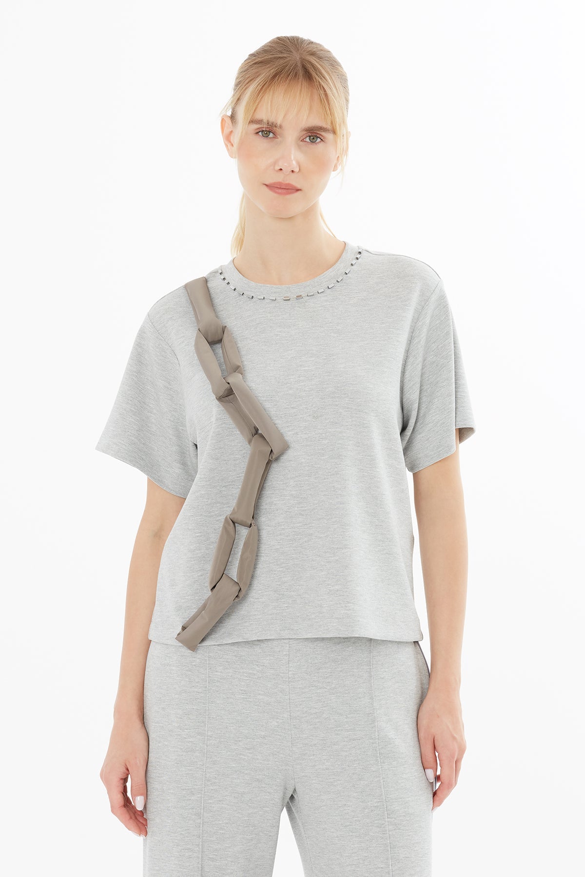 Gray T-Shirt with Fiber-Filled Accessories