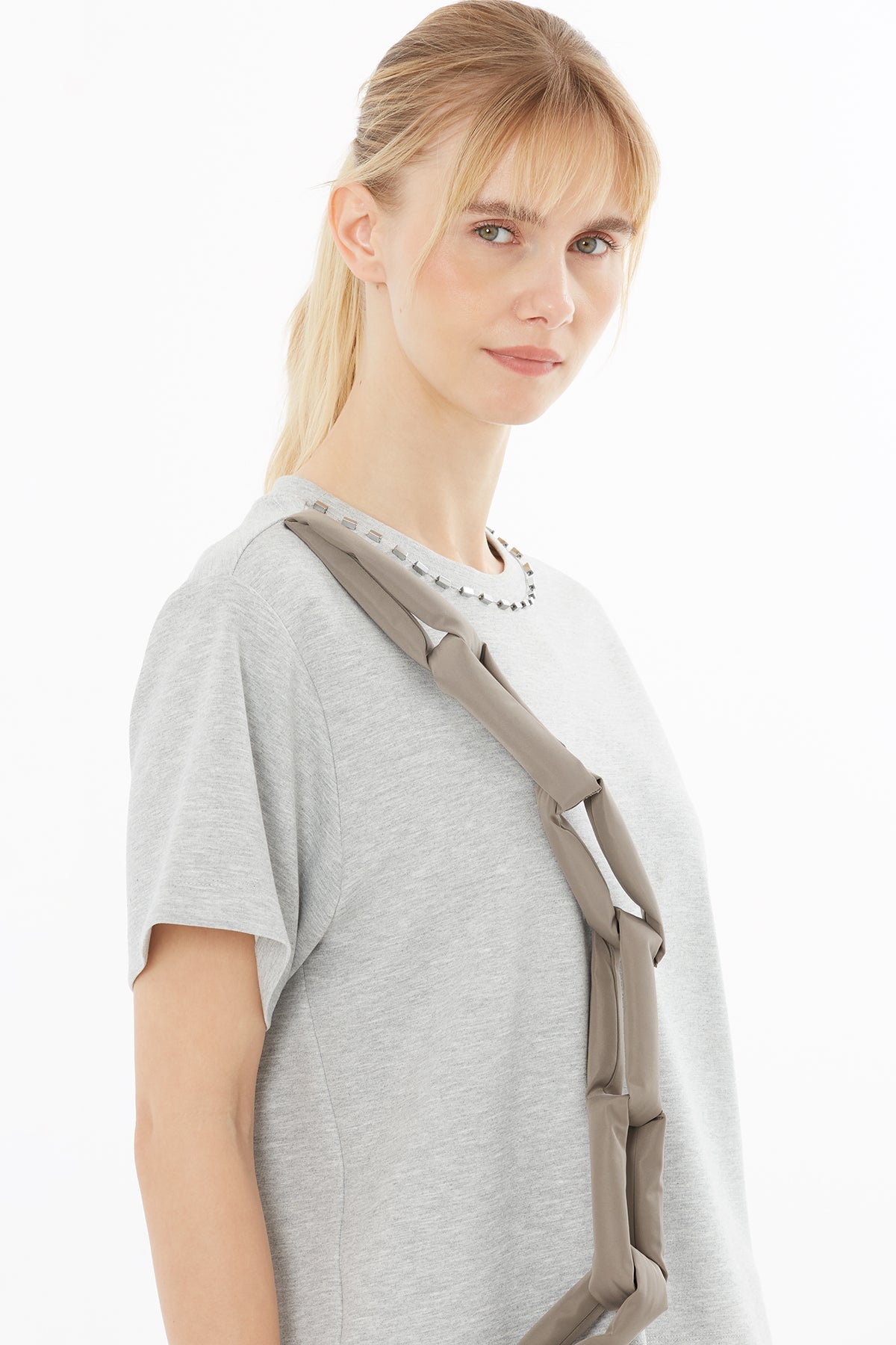 Gray T-Shirt with Fiber-Filled Accessories