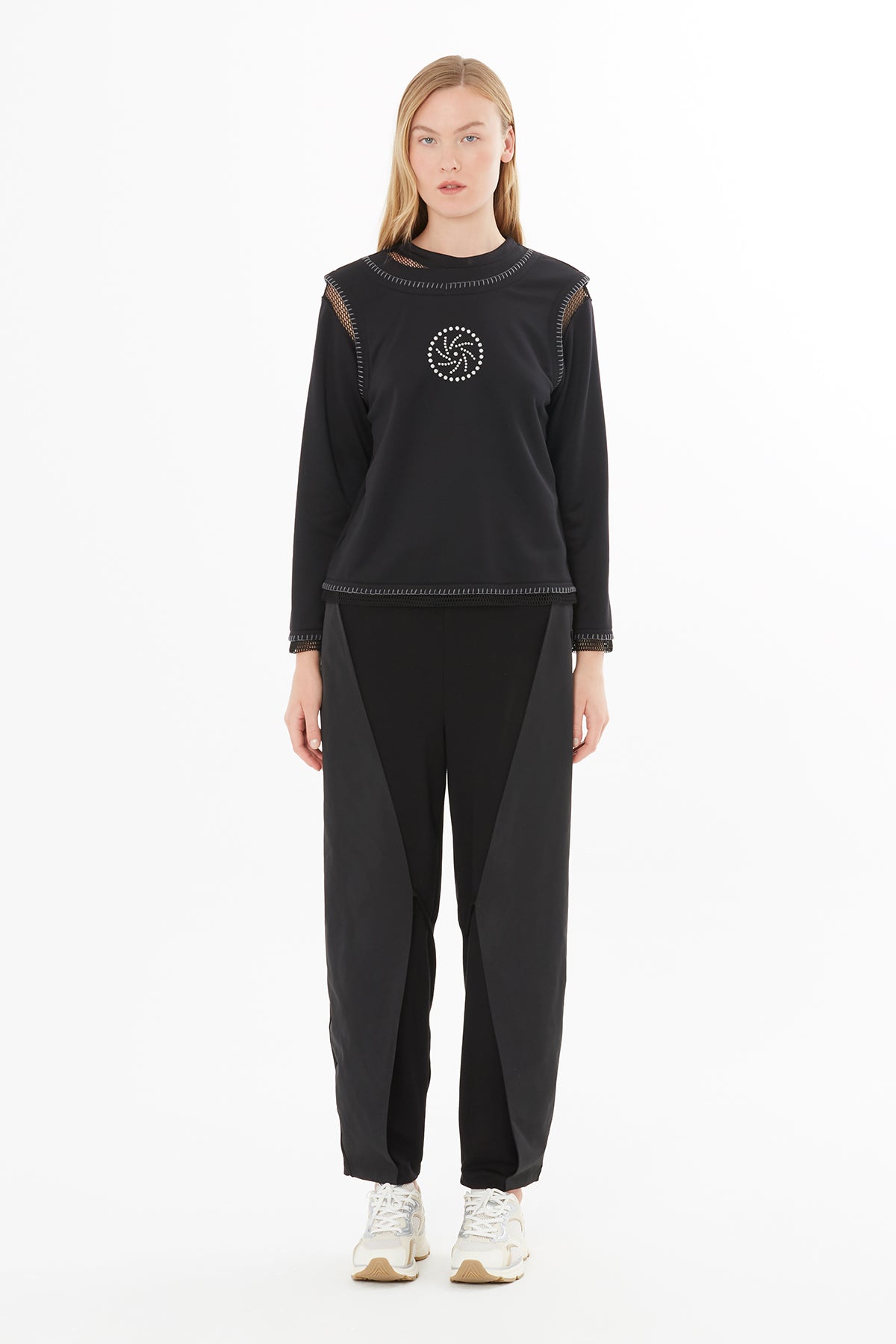 Black Blouse with Sheer Stitching Details