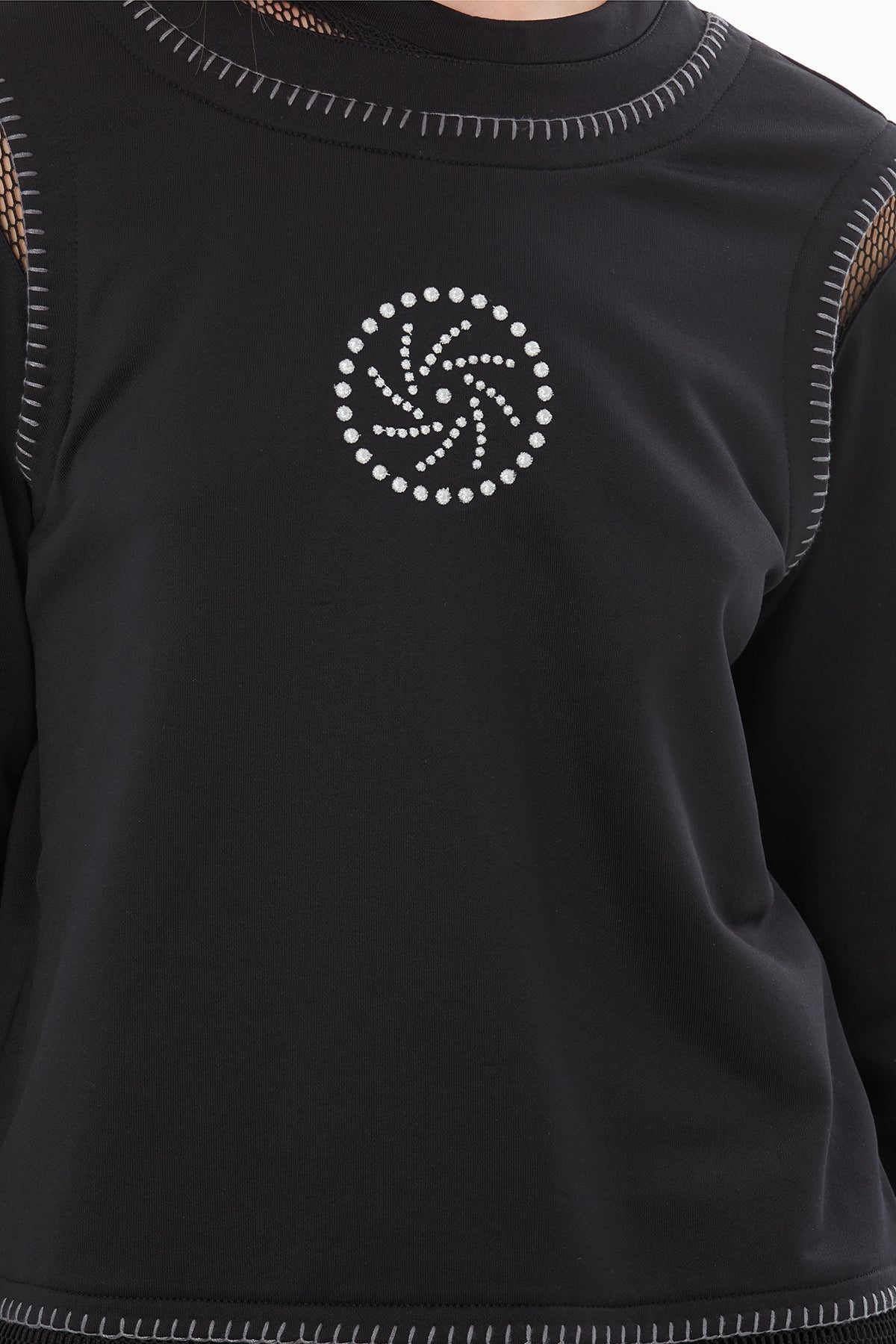 Black Blouse with Sheer Stitching Details