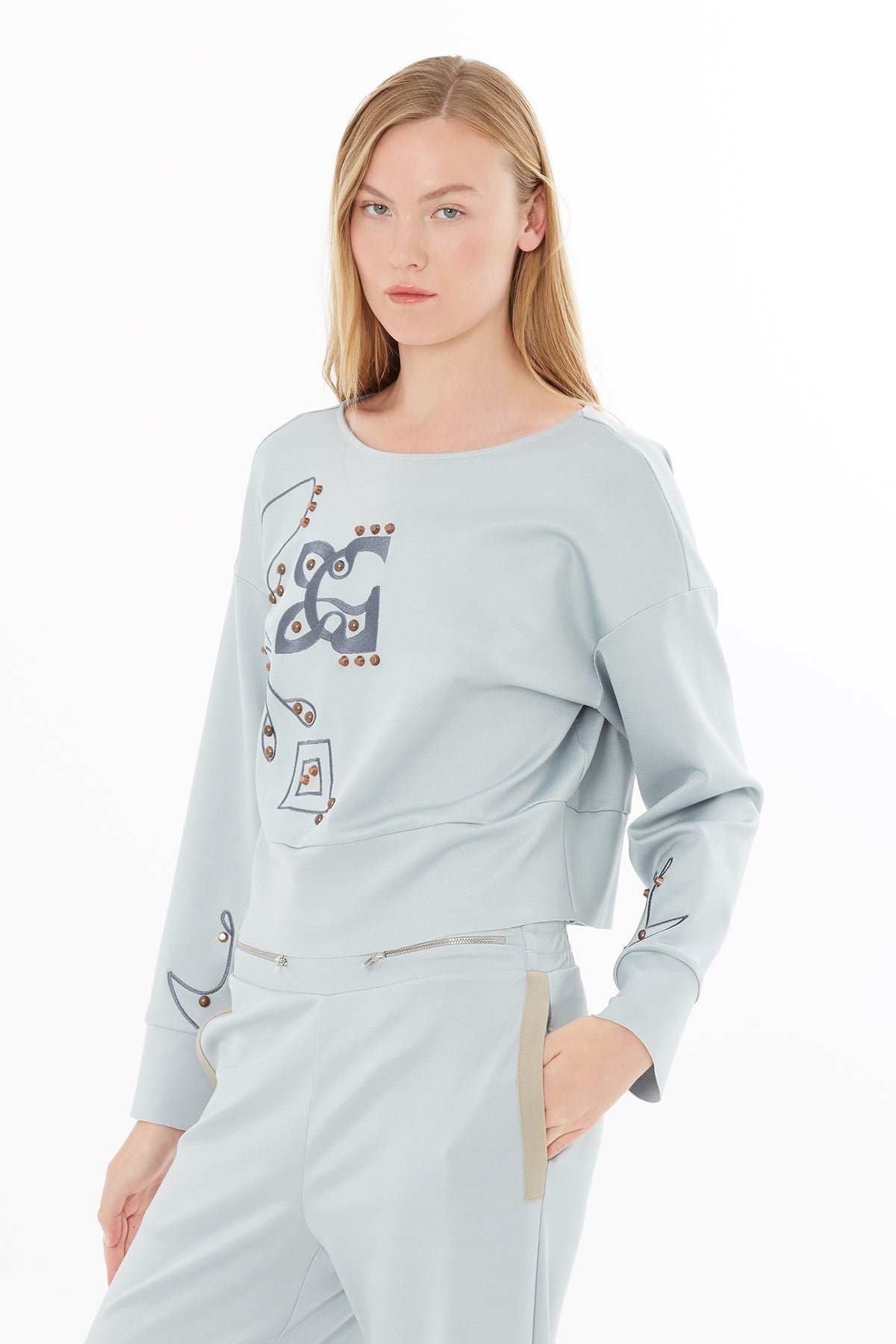 Grey Embroidered Sweatshirt