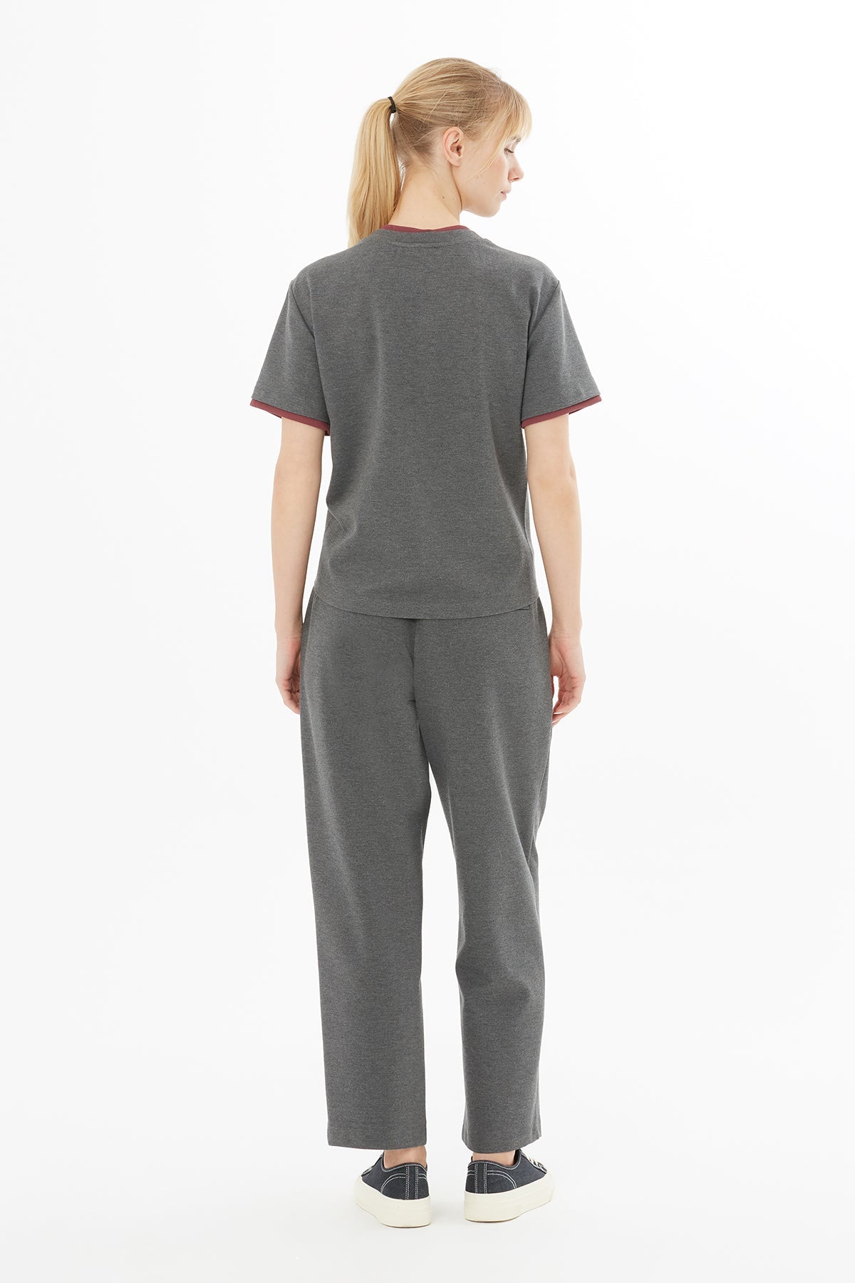 Grey Blouse with Detailed Accessories