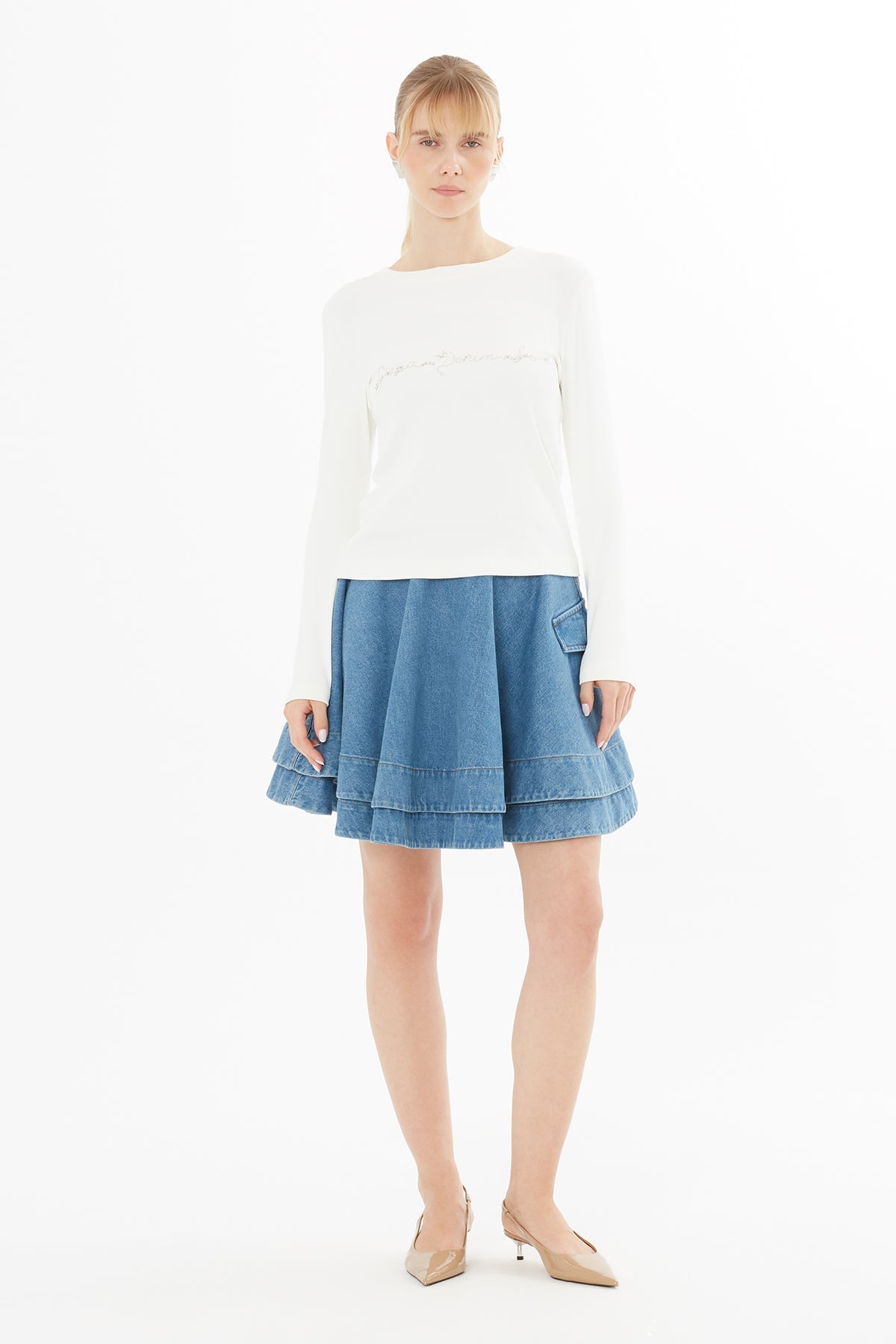 Ecru Blouse with Glitter Embroidery Detail