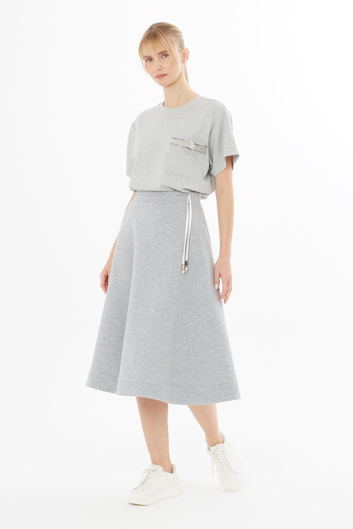 Gray Skirt with Cord Accessory Detail