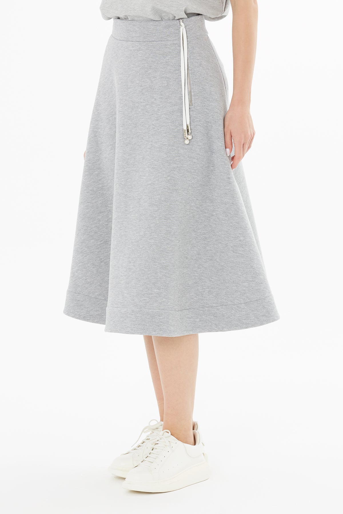 Gray Skirt with Cord Accessory Detail