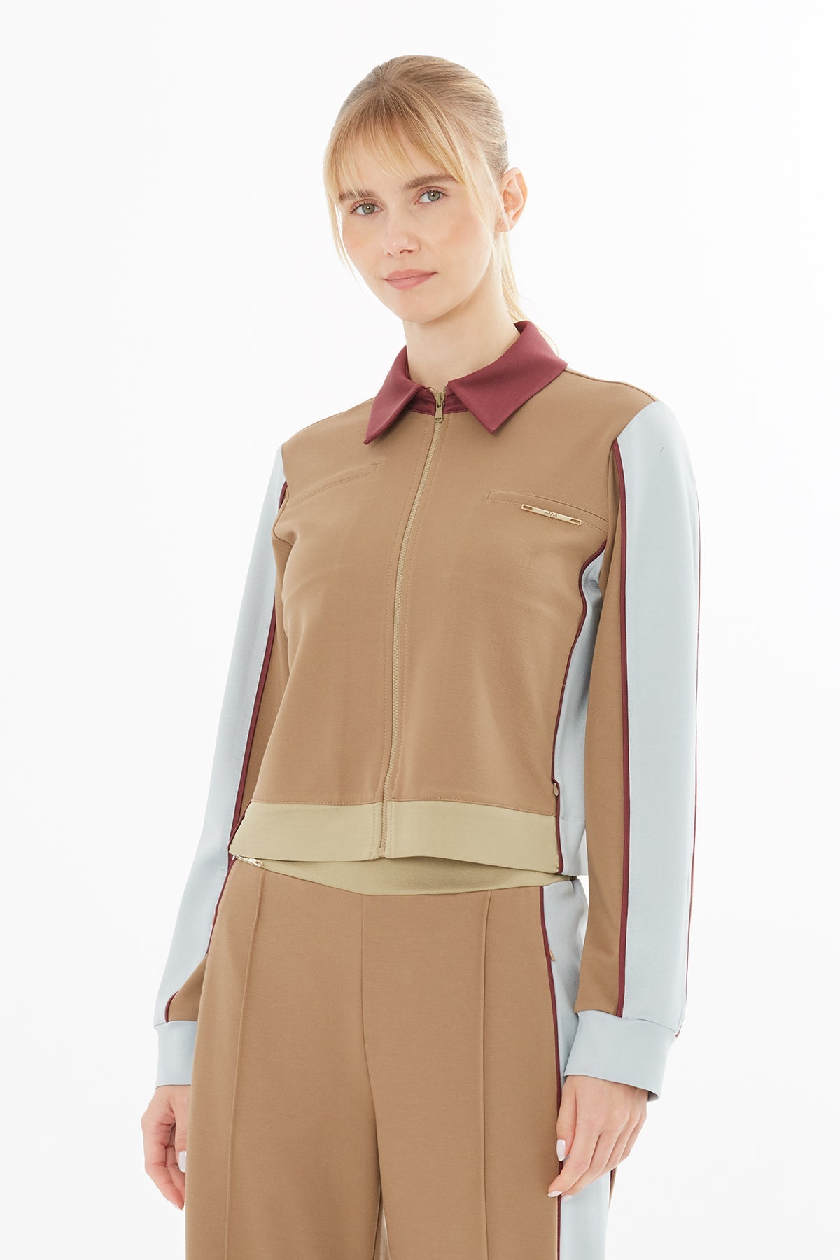 Beige Jacket with Logo Detail