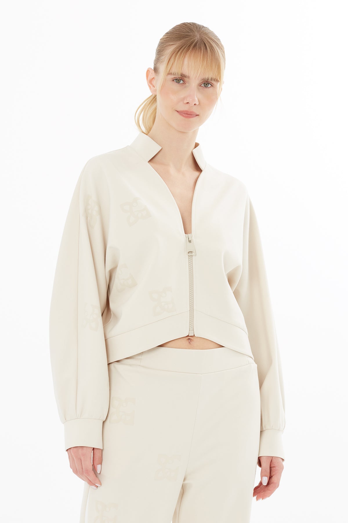 Beige Jacket with Logo Print