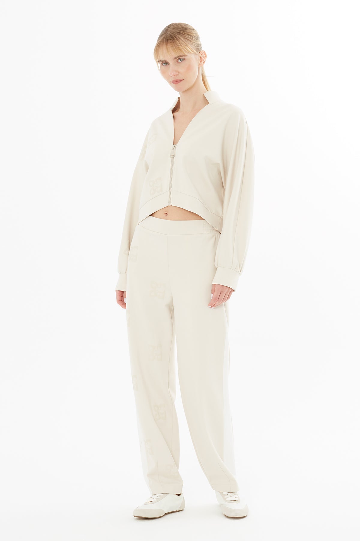 Beige Jacket with Logo Print