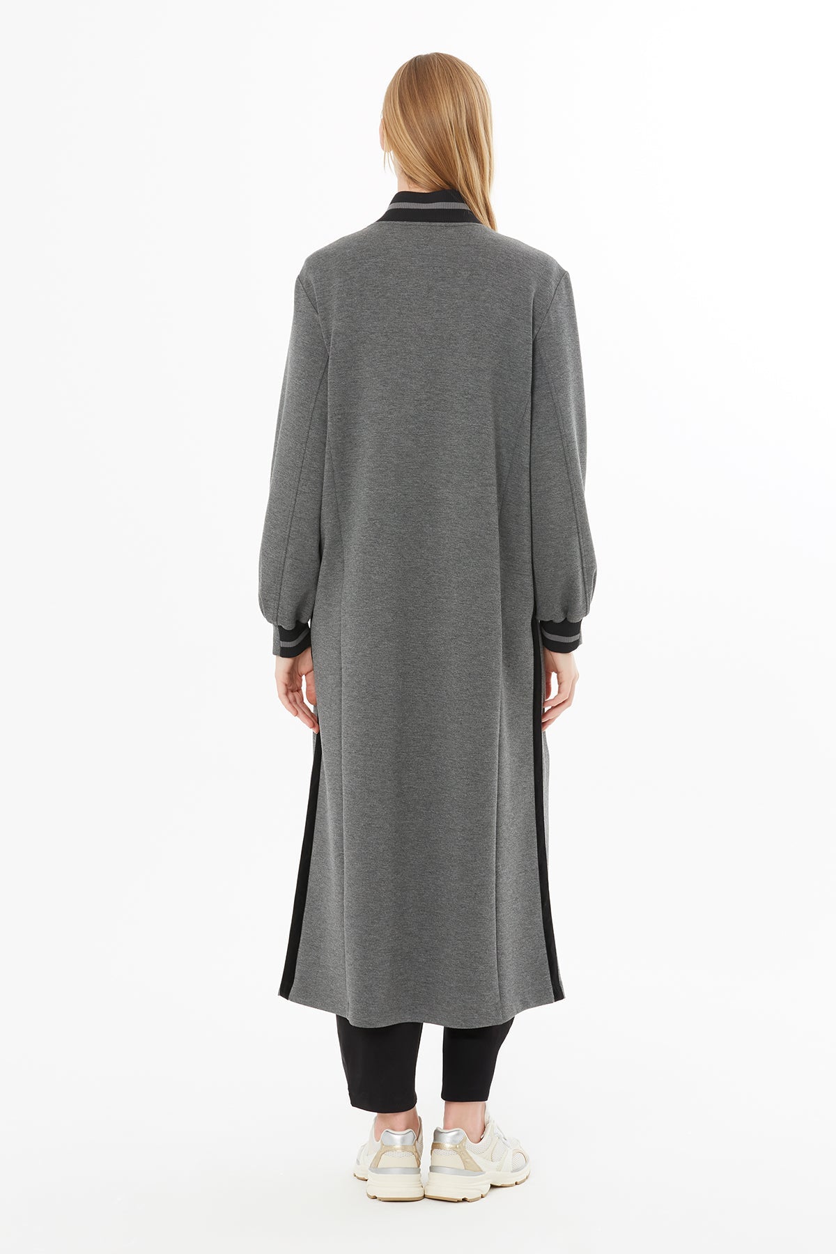 Grey Long Jacket with Contrast Details