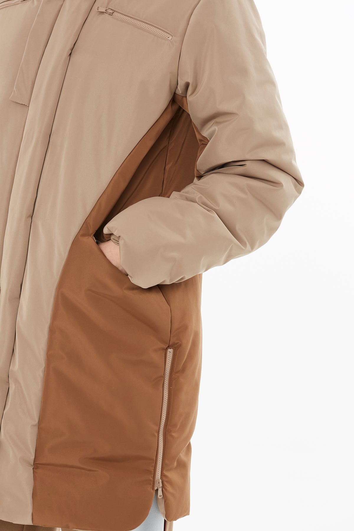 Beige Snap-Button Long Coat